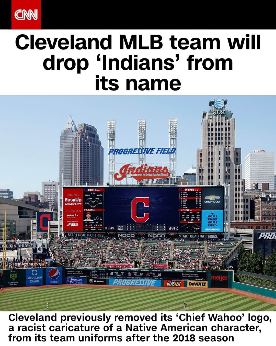 CNNさんのインスタグラム写真 - (CNNInstagram)「The Major League Baseball team in Cleveland will drop "Indians" from its name, according to a report from The New York Times. The team declined to comment but said it did not dispute the Times report. "I think it's time to move forward," Terry Francona, the team’s manager, said in July when discussing the team's name. "It's a very difficult subject. It's also delicate."⁠ (📸: Joe Robbins/Getty Images)」12月15日 6時02分 - cnn