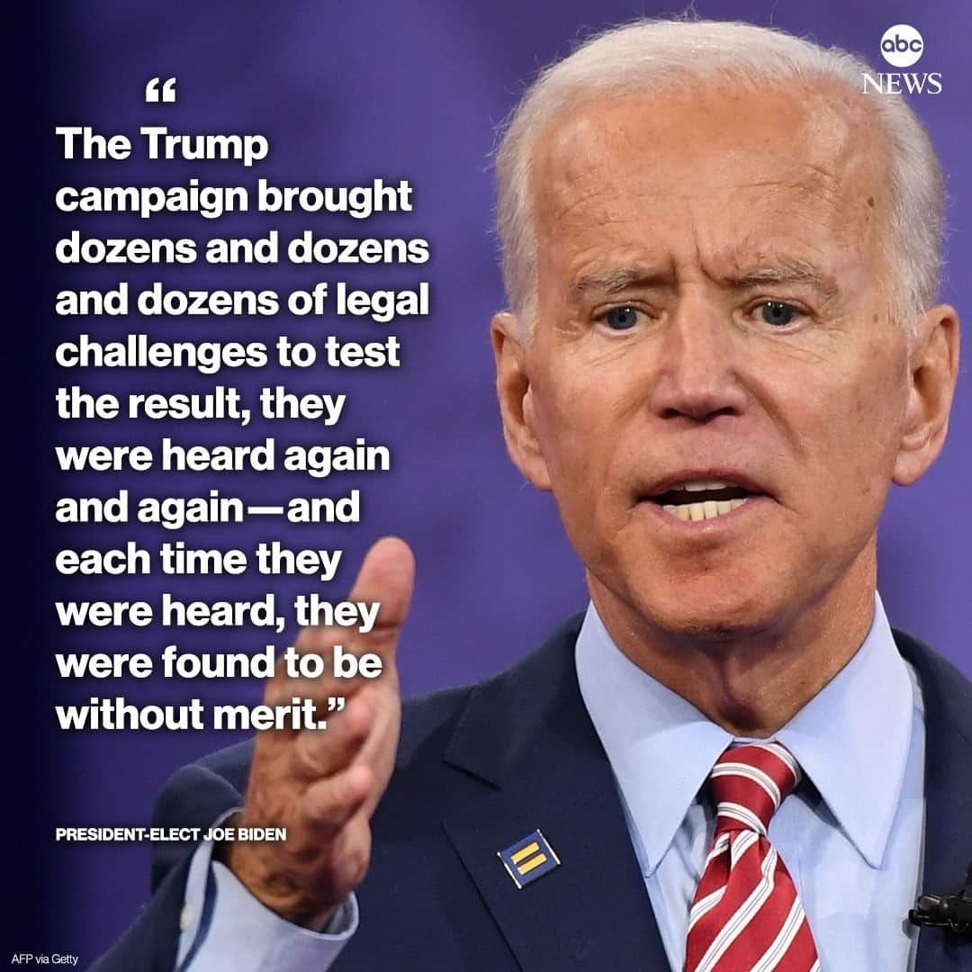 ABC Newsさんのインスタグラム写真 - (ABC NewsInstagram)「President-elect Joe Biden: "In America, when questions are raised about the legitimacy of any election, those questions are resolved through the legal process—and that's precisely what happened here." #joebiden #donaldtrump #election2020 #electoralcollege #politics⁠ ⁠ Read more from Biden's remarks at LINK IN BIO.」12月15日 9時47分 - abcnews