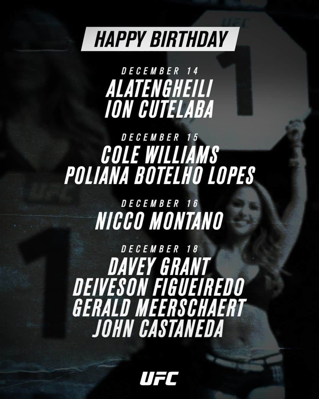 UFCさんのインスタグラム写真 - (UFCInstagram)「The birthdays are in full swing this week! Help us wish these UFC athletes a Happy Birthday 👇」12月15日 11時19分 - ufc