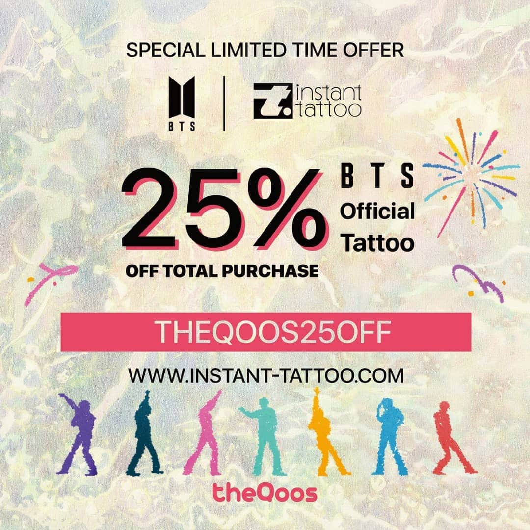 ナヨンさんのインスタグラム写真 - (ナヨンInstagram)「💜Check out the ‘7 Days of BTS’ by @theQoos!💜 & WIN BTS TATTOO STICKERS & SIGNED ALBUM  @theQoos teamed up with @instant.tattoo_official to get you some cool BTS merch! 🤩💘💫 (Psst… they also have a special discount code just for Qoos! More info below)⬇️  7 lucky winners will win a Dream Forever instant tattoo set, and 1 winner will win a Signed BTS Map of the Soul: 7 Album!🎁🥳  HOW TO ENTER (BTS instant tattoos):  💜Vote in theQoos BTS poll of the day in @theQoos app (FREE TO D/L - LINK IN BIO) 💜Comment under the poll what you voted for and why 💜Also comment your favorite design from www.instant-tattoo.com    And that’s it! One winner will be chosen each day to win a BTS instant tattoo set!  (Want to snag a tattoo sticker set for yourself right now? theQoos have an EXCLUSIVE discount code only for Qoos! Use the code THEQOOS25OFF at checkout to save 25%‼️) -HOW TO ENTER (BTS Signed Album):  💜Vote and comment on all 7 BTS polls in @theQoos app explaining what you voted for and why 💜And make sure you commented on all 7 polls with your favorite design from www.instant-tattoo.com  BONUS ENTRIES: 💜Share this post on Instagram for an additional entry for the signed album giveaway! Remember to tag them @theqoos and use #BTS #7DaysOfBTS so they can count toward your entries. Also find them on Twitter & Facebook for a total of 3 entries!  And that’s it! One lucky winner will receive a BTS album signed by all 7 members!😱  Giveaway ends 1/18 at 8PM EST. Winners will be announced every day in theQoos app. Good luck!💜 D/L @theQoos FREE - LINK IN BIO」1月13日 19時50分 - twnayeon