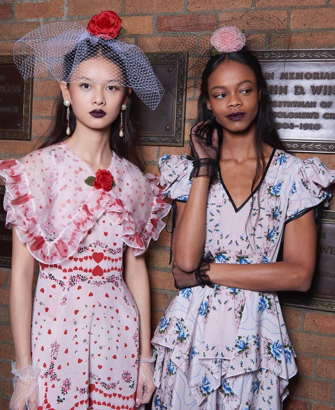 のインスタグラム：「@shupingggg_li and @hunkybunky_ backstage at the FW20 show (ph: @gregbackstage). Now in stores. @matchesfashion @harrods @mytheresa.com @saks @netaporter #rodarte」