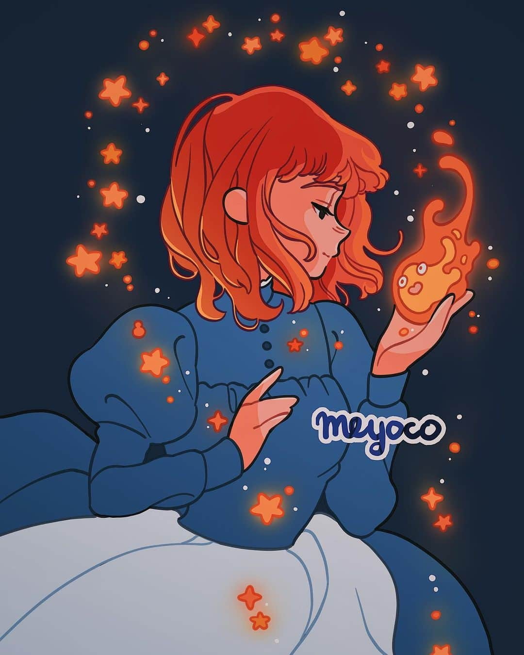 meyocoさんのインスタグラム写真 - (meyocoInstagram)「Sophie and Calcifer 🌟🔥 (for the second picture I wanted to try coloring Sophie’s hair red gold like in the original books!)」1月9日 22時44分 - meyoco