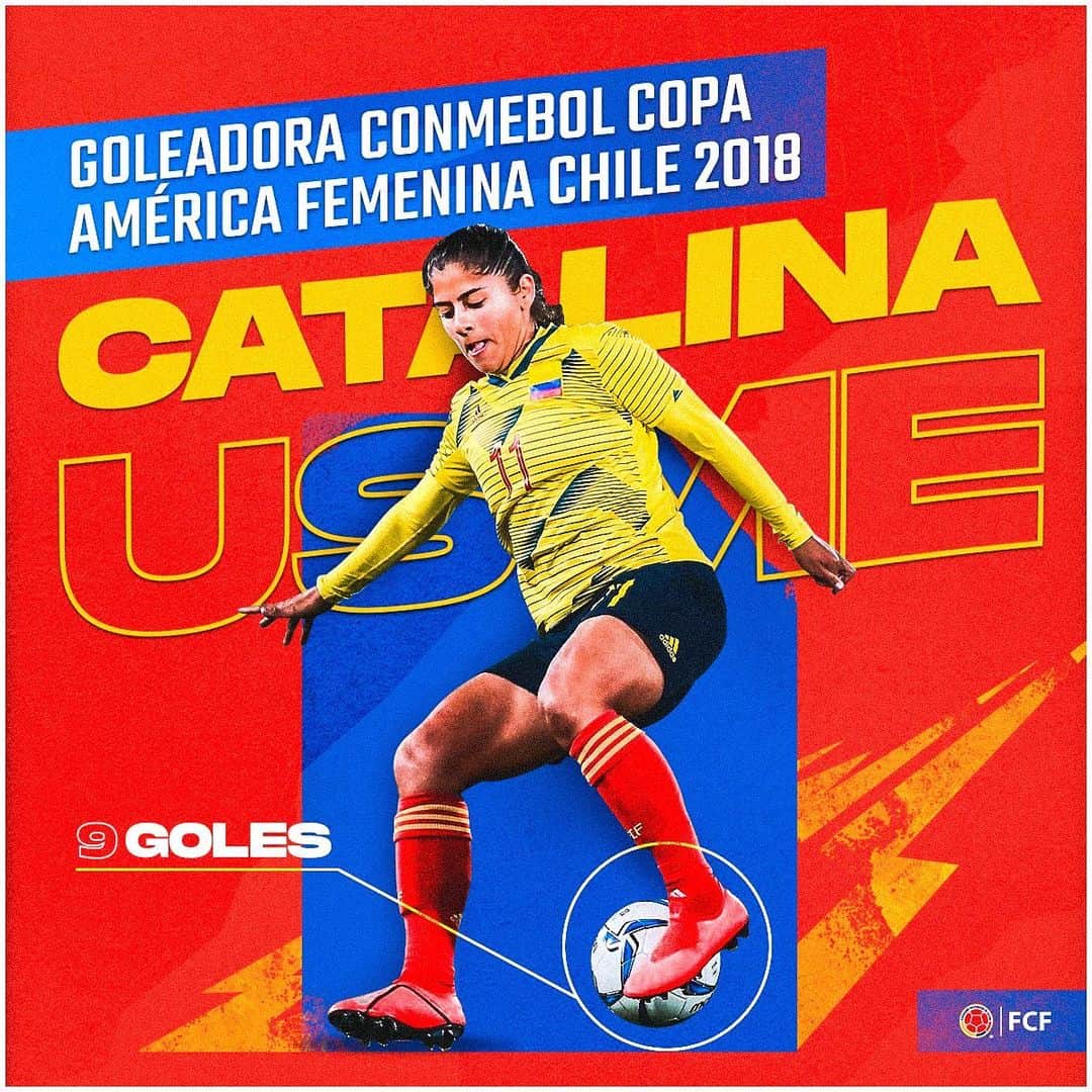 サッカー コロンビア代表チームのインスタグラム：「#EnModoSelecciónFemenina   Hoy recordamos la gran actuación de @catausme en la Conmebol Copa América Femenina 2018 donde se consagró como máxima anotadora ⚽️🥅  #VamosColombia 🇨🇴」