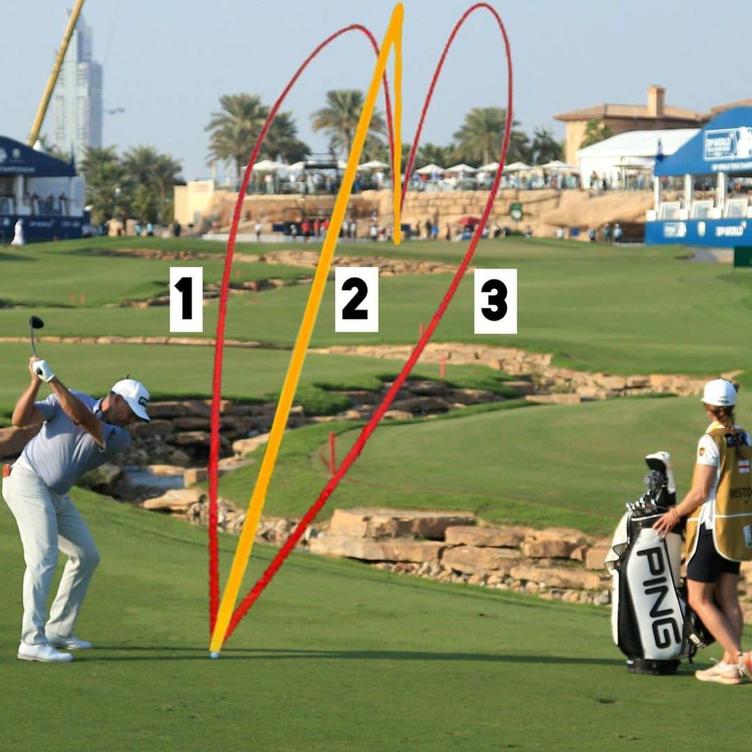 リー・ウエストウッドのインスタグラム：「2nd shot, 18th hole, Earth Course in Dubai...what shot are you playing?」
