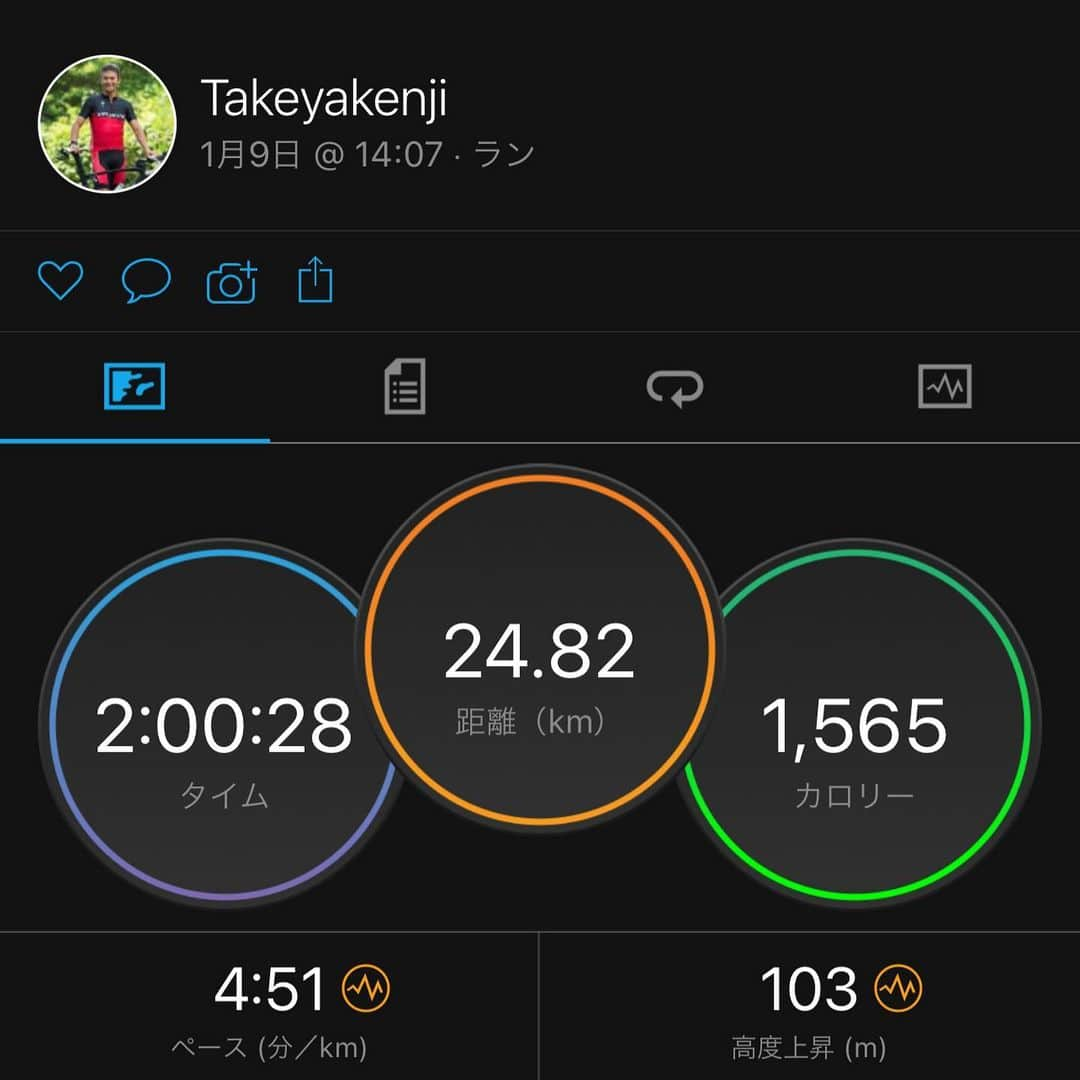 竹谷賢二さんのインスタグラム写真 - (竹谷賢二Instagram)「2時間 #ランニング スピード上げ下げしながらのエンデュランス。 大きな動き、速く、ゆっくり、コントロールの違いでスピードが変わり、結果的に体の負担としての心拍数が変動する。 体との対話、動きを操りながら、キツさには耳を貸さずに、洗練させるよう走り続ける。 #コナチャレ #トライアスロン #ホカオネオネ #ボンダイ7 #ガーミン #fenix6xpro #hrm_pro #トレーニング #スミス #エンデュアライフ」1月9日 17時14分 - tktakeyakenji