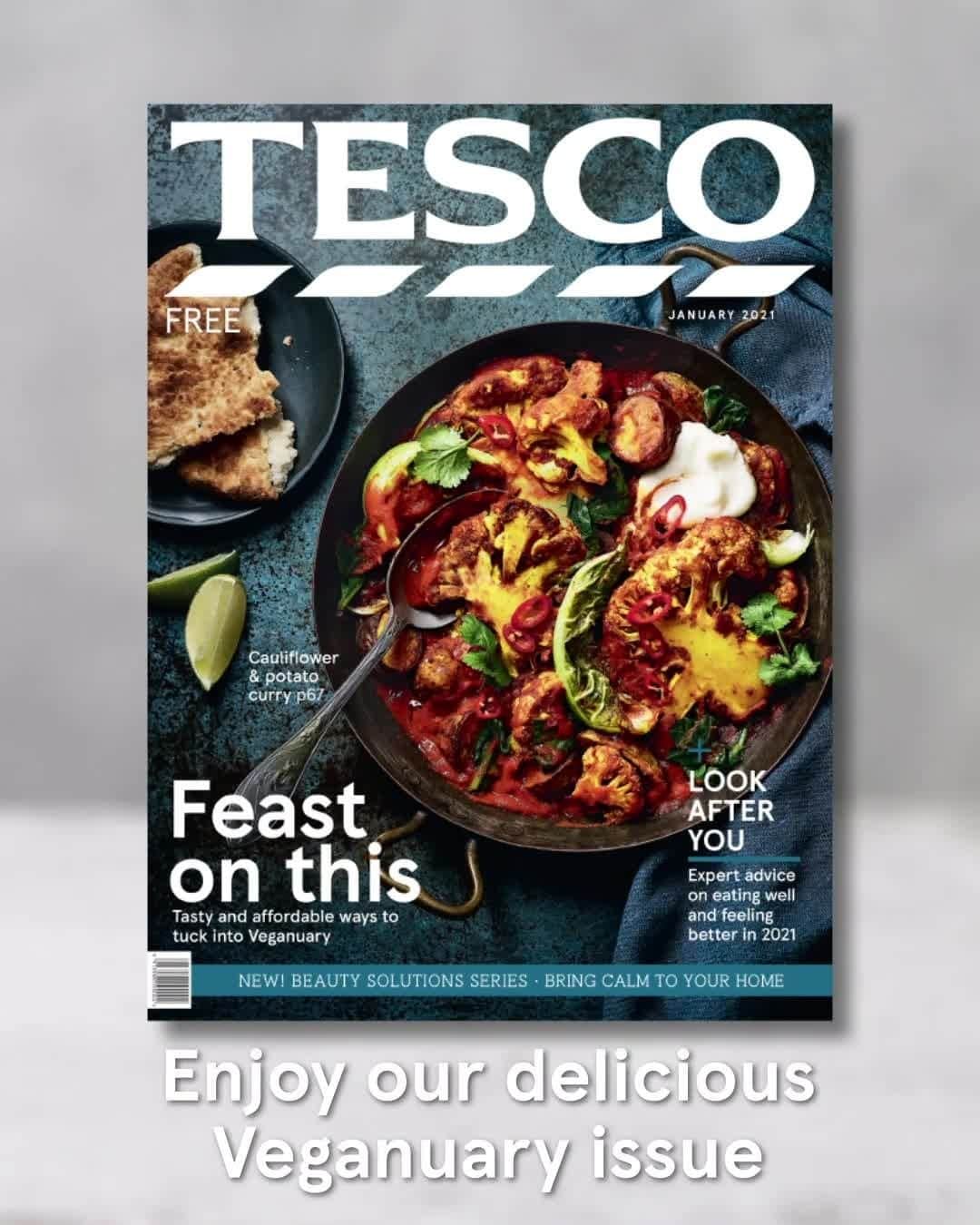Tesco Food Officialのインスタグラム：「The January issue of Tesco Magazine is here! Packed with all the inspiration you need to kickstart 2021 – from affordable recipe inspiration if you’re eating more plant based or trying Veganuary for the first time, to comforting bakes and a wellness guide to give your new year a boost. If you can’t grab a copy in-store, be sure to read online at tes.co/tescomag」