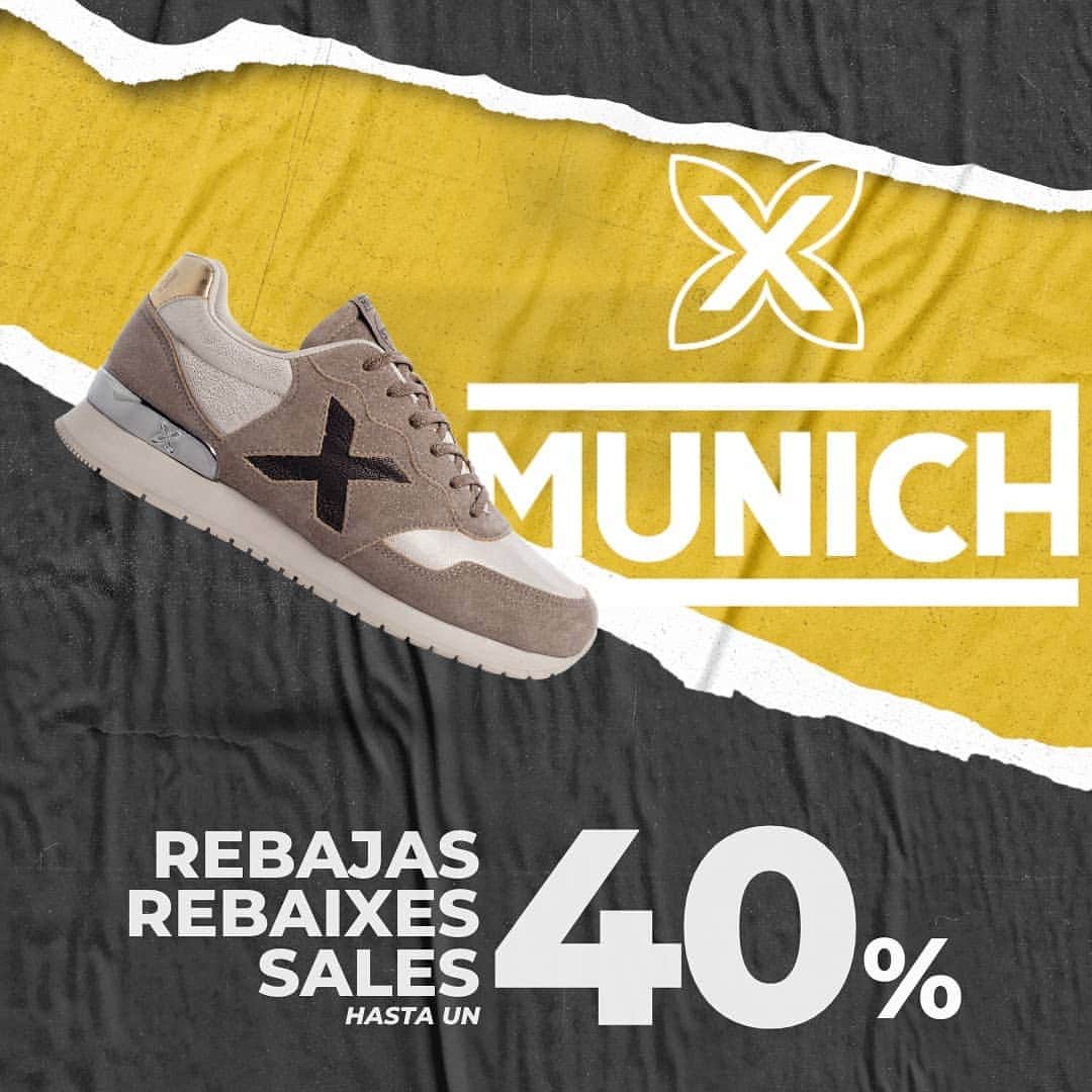 ミュニックのインスタグラム：「💥REBAJAS MUNICH®💥 ¡Hasta un 40% de descuento! Mujer • Hombre • Kids 👟✖️ En nuestra web oficial www.munichsports.com y tiendas MUNICH  ¿Te las vas a perder? 😏  #Rebajas #MunichSports #Deporte #Moda #STB #KIDS #AccesoriosMUNICH」