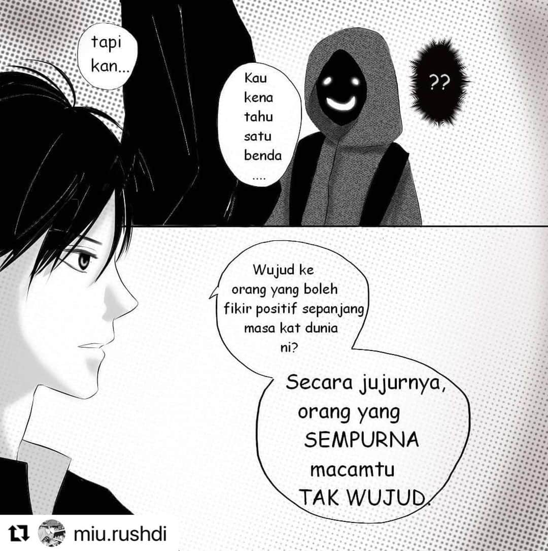 Koleksi Komik Malaysiaさんのインスタグラム写真 - (Koleksi Komik MalaysiaInstagram)「#Repost @miu.rushdi with @make_repost ・・・ -TOXIC POSITIVITY- . Setiap orang ada perasaan negatif. Tu lumrah manusia. Mana ada orang yang boleh happy sepanjang masa. Tak logik. Sebab tiada siapa boleh lari dari masalah atau ujian dalam dunia ni. Kalau ada orang yang  boleh rasa gembira setiap saat, setiap detik, jujurnya tu bukan manusia.  . Memang betul, sikap positif ni bagus. Tapi janganlah sampai berada dalam fasa 'in denial', atau fasa 'menafikan perasaan sendiri'. Seolah-olah anda tak layak untuk rasa kecewa, stress dan sedih.  .  Tuhan menguji kita dalam pelbagai aspek. Salah satunya sudah tentulah dari segi perasaan, emosi , dan mental.  . Ingat, "you can feel sad and stress but still be positive. But you CAN NEVER be positive while suppressing your emotions and feelings until you are damaging yourself ". . . . . . . . . . . . . . . . . . . #positivequotes #positivethoughts #selfcare #selfreminderquotes #mentalhealthawareness #mentalhealth #toxicpositivity #komikmotivasi #komiktarbiah #lukisandakwahmalaysia #komikdakwah #komiktarbiah #lukisanmalaysia #malaysiadrawing #inspirationalquotes #ayatayatmotivasi #katakatamotivasi #ayatpositive #rencahkehidupan #komik #animemalaysia #lukisantarbiah #islamicmotivationalquote #kitajagakita」1月9日 21時23分 - tokkmungg_exclusive