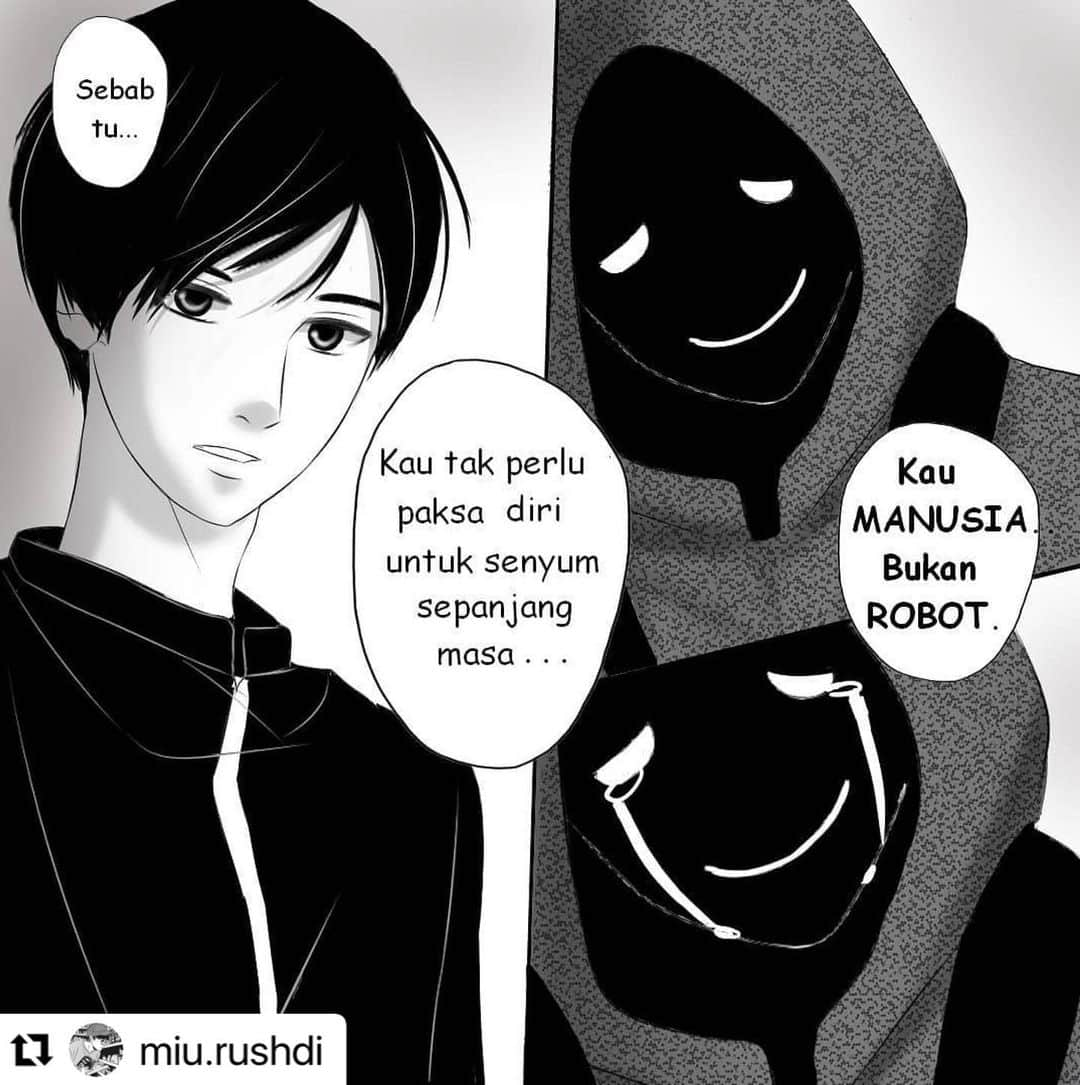 Koleksi Komik Malaysiaさんのインスタグラム写真 - (Koleksi Komik MalaysiaInstagram)「#Repost @miu.rushdi with @make_repost ・・・ -TOXIC POSITIVITY- . Setiap orang ada perasaan negatif. Tu lumrah manusia. Mana ada orang yang boleh happy sepanjang masa. Tak logik. Sebab tiada siapa boleh lari dari masalah atau ujian dalam dunia ni. Kalau ada orang yang  boleh rasa gembira setiap saat, setiap detik, jujurnya tu bukan manusia.  . Memang betul, sikap positif ni bagus. Tapi janganlah sampai berada dalam fasa 'in denial', atau fasa 'menafikan perasaan sendiri'. Seolah-olah anda tak layak untuk rasa kecewa, stress dan sedih.  .  Tuhan menguji kita dalam pelbagai aspek. Salah satunya sudah tentulah dari segi perasaan, emosi , dan mental.  . Ingat, "you can feel sad and stress but still be positive. But you CAN NEVER be positive while suppressing your emotions and feelings until you are damaging yourself ". . . . . . . . . . . . . . . . . . . #positivequotes #positivethoughts #selfcare #selfreminderquotes #mentalhealthawareness #mentalhealth #toxicpositivity #komikmotivasi #komiktarbiah #lukisandakwahmalaysia #komikdakwah #komiktarbiah #lukisanmalaysia #malaysiadrawing #inspirationalquotes #ayatayatmotivasi #katakatamotivasi #ayatpositive #rencahkehidupan #komik #animemalaysia #lukisantarbiah #islamicmotivationalquote #kitajagakita」1月9日 21時23分 - tokkmungg_exclusive