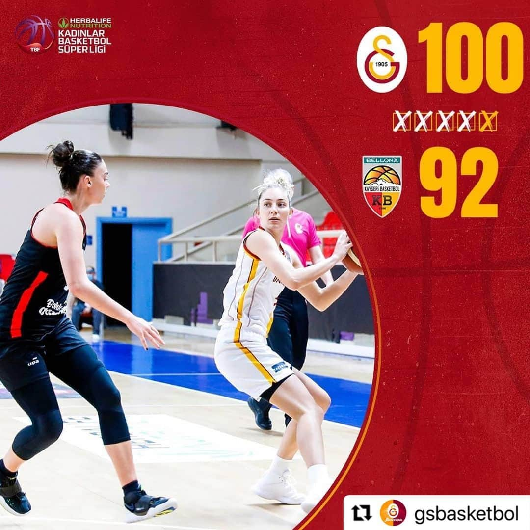 ガラタサライSKさんのインスタグラム写真 - (ガラタサライSKInstagram)「Herbalife Nutrition KBSL 16. Hafta  Maç sonucu  Galatasaray 100 - 92 Bellona Kayseri Basketbol  Tebrikler #SarayınSultanları! 🟡🔴👑」1月9日 22時02分 - galatasaray