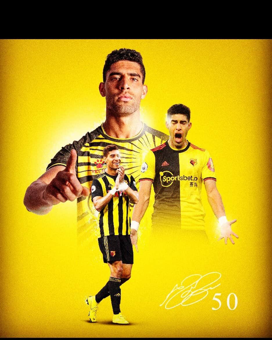 アダム・マシーナのインスタグラム：「I recently reached this small milestone ... 50 appearances with the watford shirt ... happy and grateful ... thanks to everyone⚽️🐝」
