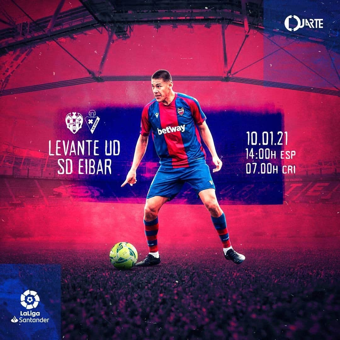 オスカル・デュアルテのインスタグラム：「@levanteud  ¡Domingo día de partido! 🙌 #macholevante🔴🔵🐸 !   📍 Jornada 18 🏆 LaLiga Santander 🆚 @sdeibar  🏟 Ciutat De Valencia  ⏰ 14:00h 🇪🇸 07:00 🇨🇷  📅 Domingo 10 de enero --」