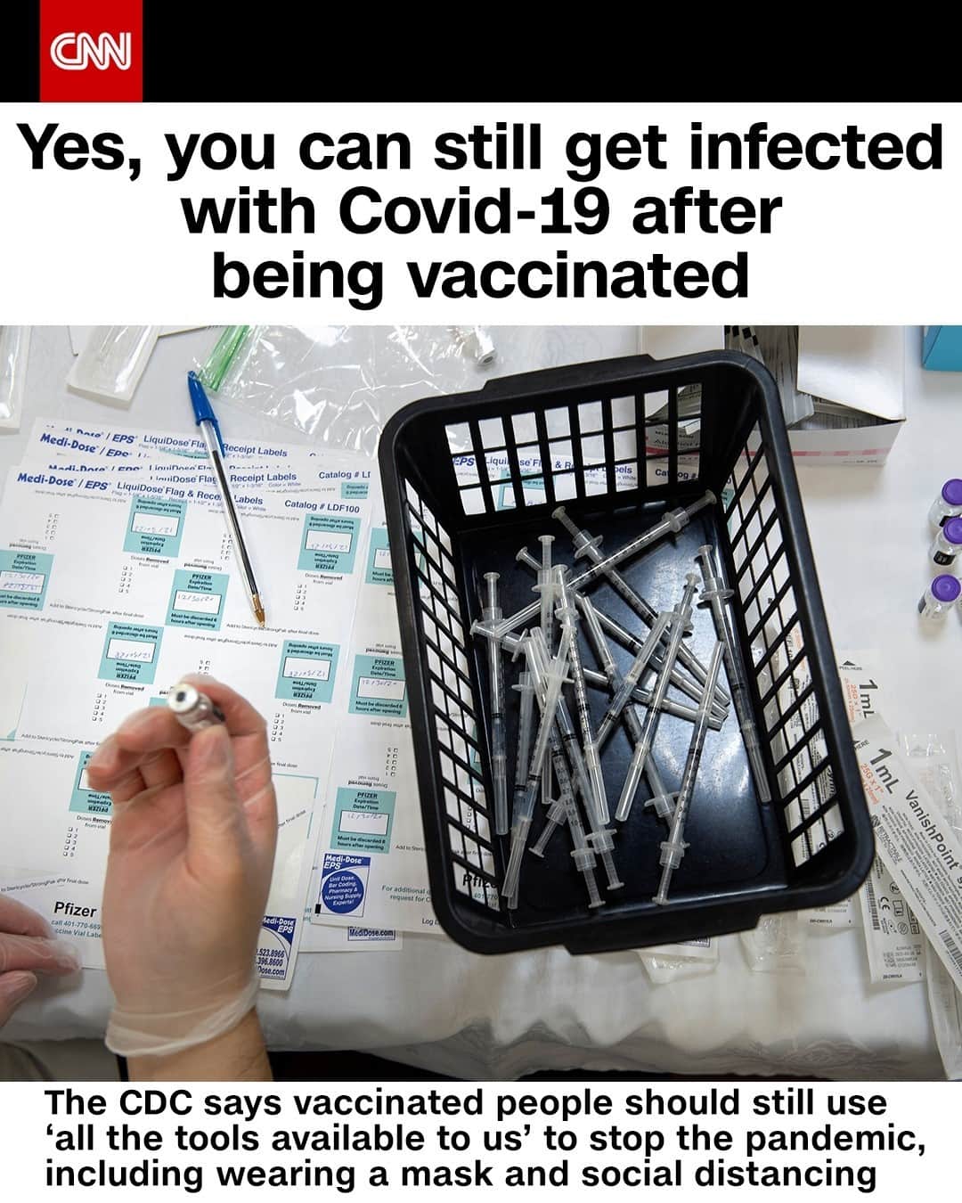 CNNさんのインスタグラム写真 - (CNNInstagram)「You can still get infected with Covid-19 after being vaccinated. This is not because the vaccine gave you the virus. Vaccines don't contain the virus itself — just the sequence. Here’s why: ⁠ ⁠ ▪️ Immunity doesn't kick in right away: It takes time for vaccines to build up immunity. People can be exposed to coronavirus right before or after being vaccinated, and there won't be time for the body to develop its defenses.⁠ ⁠ ▪️ Vaccines might not provide perfect protection: Both vaccines provided about 95% protection in clinical trials, which means 5% of people might still catch the virus even after two shots. ⁠ ⁠ ▪️ Immunity may wane over time: No one knows how long the vaccines out now will protect people from infection. There is also the possibility that Covid-19 might mutate in a way that makes the vaccines less effective.⁠ ⁠ (📸: Brendan Smialowski/AFP/Getty Images)⁠」1月10日 3時01分 - cnn