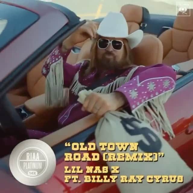ビリー・レイ・サイラスのインスタグラム：「Incredible. I’m speechless. #OTR is now 14x platinum and the most certified song in music history. Thank YOU! @lilnasx @youngkio @dopebyaccident @theronperry @columbiarecords @voxgod_」