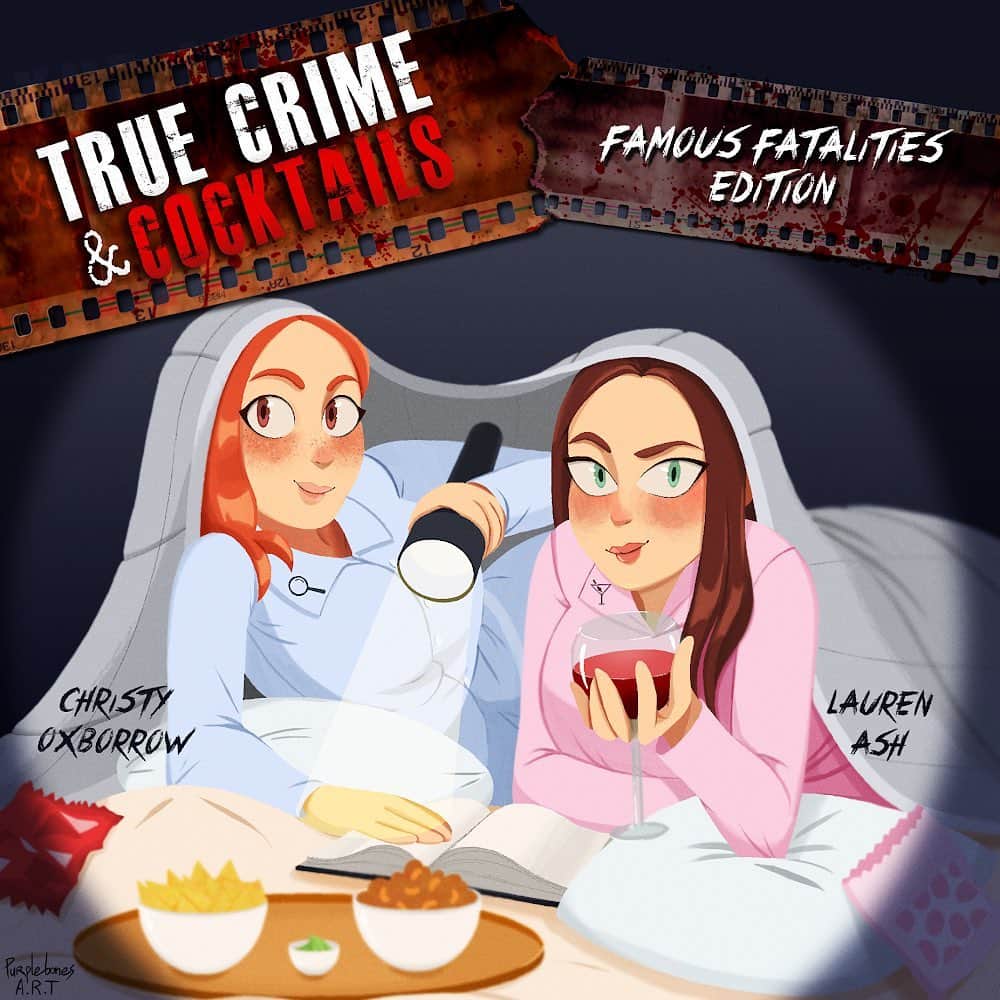 のインスタグラム：「New season, new art! Season 2 of @truecrimeandcocktails is coming January 19 and it’s a FAMOUS FATALITIES EDITION! We will deep dive mysterious celebrity deaths and famous cases! And our first episode is BRITTANY MURPHY! And @unsolvedchristy and I BRING THE GOODS! Mark your calendars and get ready!! (Art by the amazing @purplebonesart!)」
