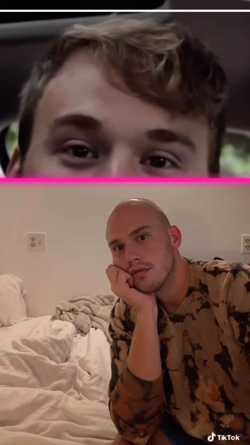 ブランドン・シェイアのインスタグラム：「Lol I used my song “Transitions” on this challenge going around Tiktok & it worked a little to well 😂 here’s me when I moved to LA vs. right now... if y’all make one plz send it to me, it would make my day 👩🏼‍🦲」