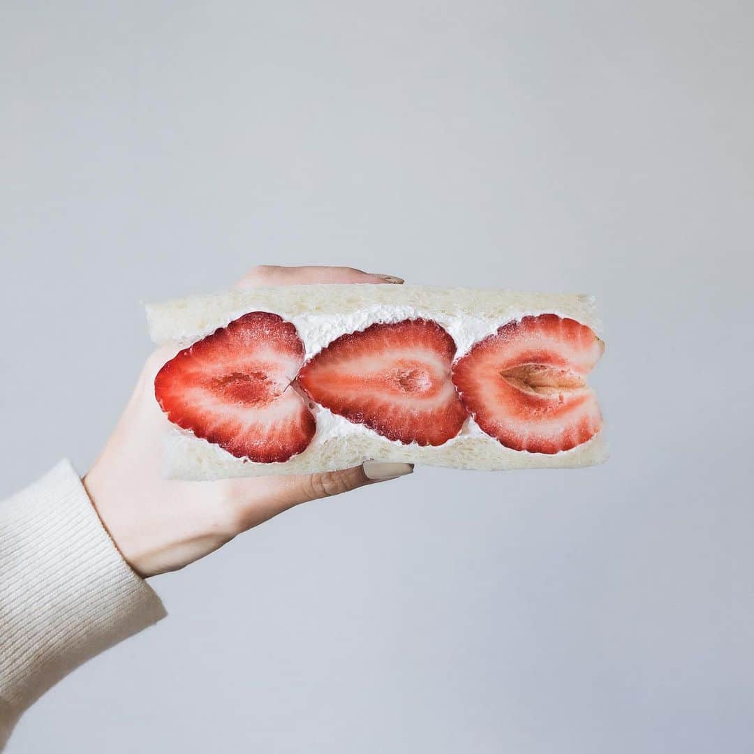 市川渚のインスタグラム：「生まれて初めて食べた、フルーツサンド🍓さいこう。  Fruits sandwich for the first time in my life. Yummy!」