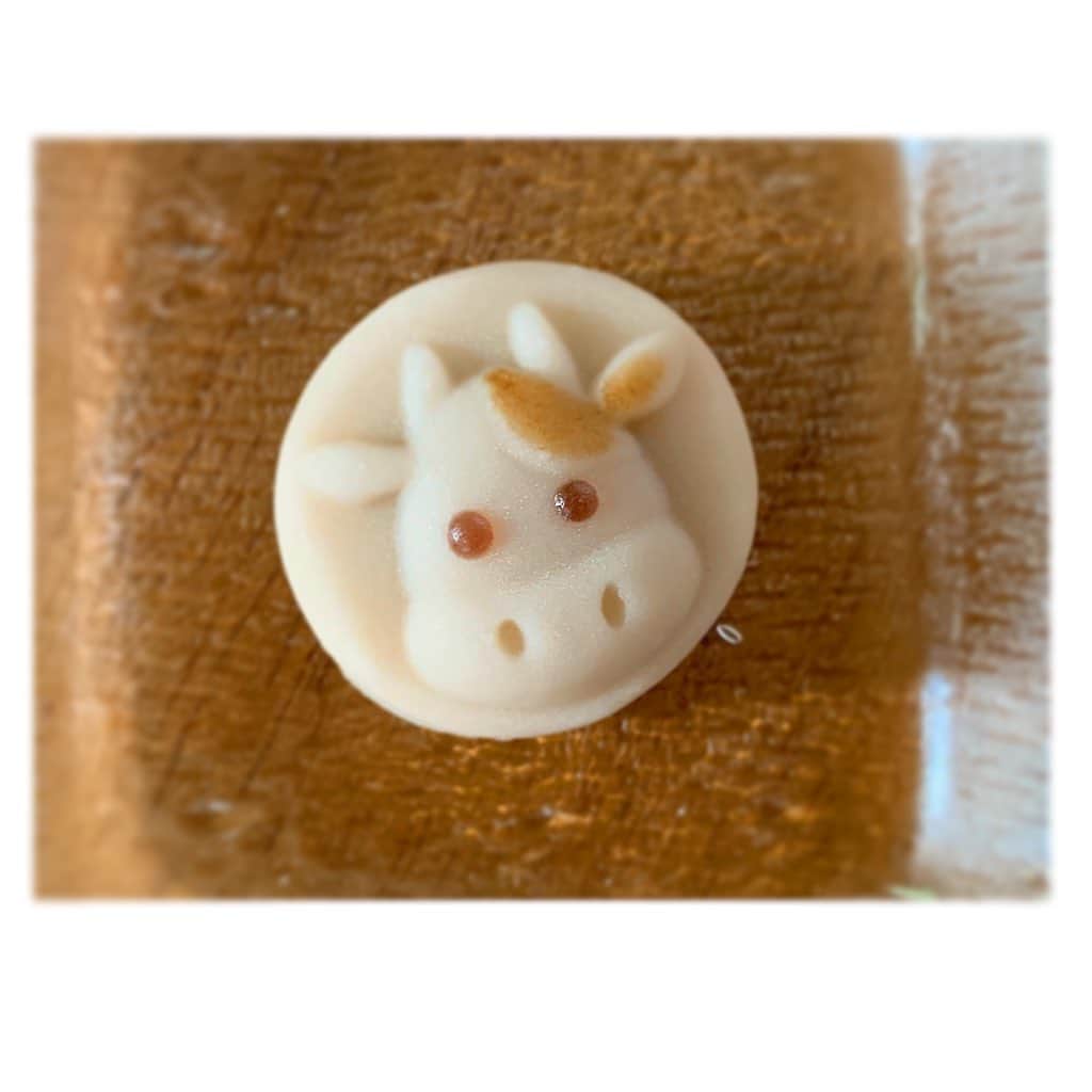 のインスタグラム：「かわいい💗 丑年の🐮さん練り切り😋  昨日は電車の中から見える景色がとっても綺麗で🌅✨空気も澄んでて富士山も🗻✨見えて😊 美しいなぁ〜💖って癒されたよ☺️💛  #🐮#丑年#和菓子#練り切り#美味しい#スイーツ#sweets#delicious#cute#fun#good#friend#happy#love#happiness#good#smile#tokyo#japan」