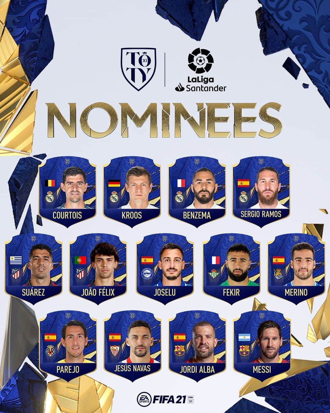 LFPさんのインスタグラム写真 - (LFPInstagram)「🚨 13 #LaLigaSantander players have been nominated for the @easportsfifa #TOTY XI! You can vote through our IG Stories! 🔝   🚨¡13 jugadores de #LaLiga Santander han sido nominados para el #TOTY XI! ¡Puedes votar a través de nuestras Stories! 🔝  #FIFA21」1月11日 3時09分 - laliga