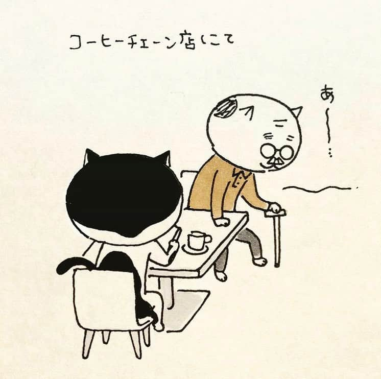 eskさんのインスタグラム写真 - (eskInstagram)「: : はぁーい 過去絵祭りどんどんいきまーす  じいちゃんあるある 相席（実話）  #イラスト#イラストレーター#らくがき#おえかき#まんが#猫#ねこ#ネコ#カトちゃん#カフェ#あるある#lineスタンプ #モチ田とカトちゃん#過去絵」1月10日 20時28分 - esk_illust