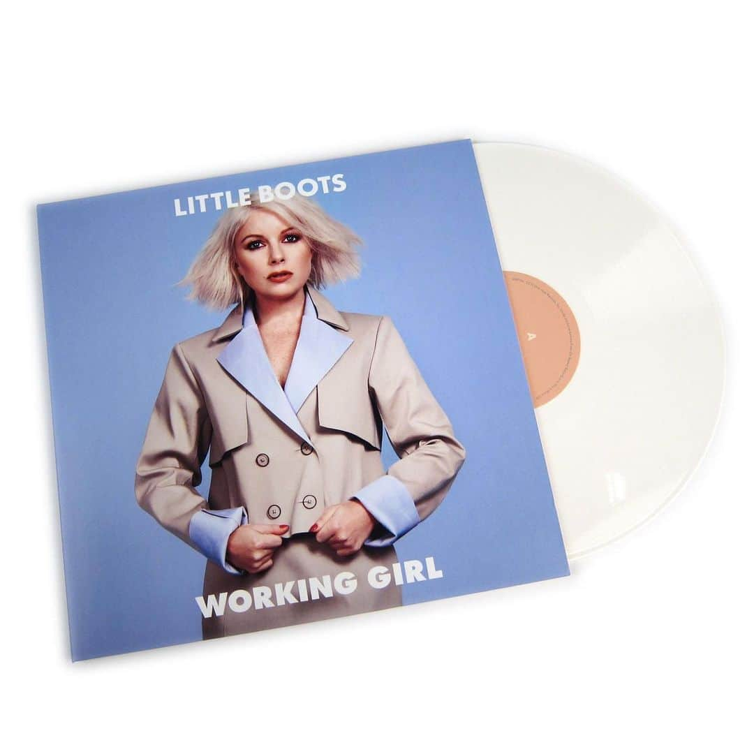 リトル・ブーツのインスタグラム：「UPDATE: there’s more in stock if you tried it said sold out they’ve been re-upped... you guys sold out the first box in 2 hours ! 😅  Signed #WorkingGirl limited edition white vinyl back in stock on the old shop! 💾💁🏼‍♀️📀🗄 Help me think of a concept that could possibly beat this one for the new album?? 🤔  Link in bio 📠」