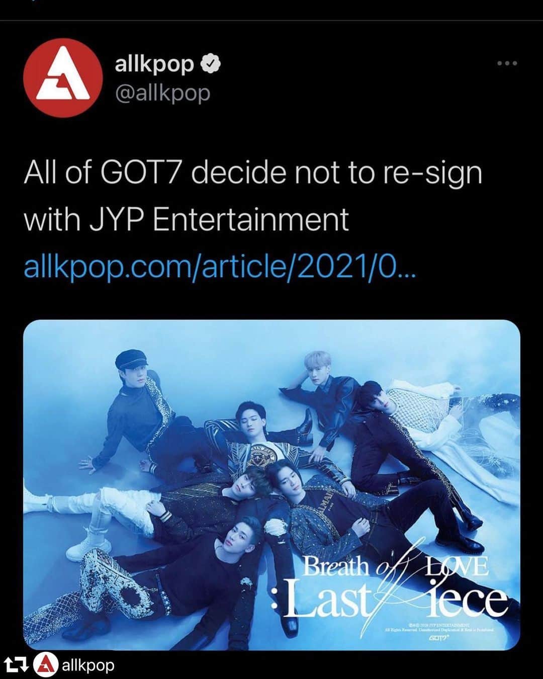 allkpopTHESHOPさんのインスタグラム写真 - (allkpopTHESHOPInstagram)「#repost @allkpop ・・・ All of #got7 decide not to renew their contract with JYP」1月10日 21時26分 - allkpoptheshop