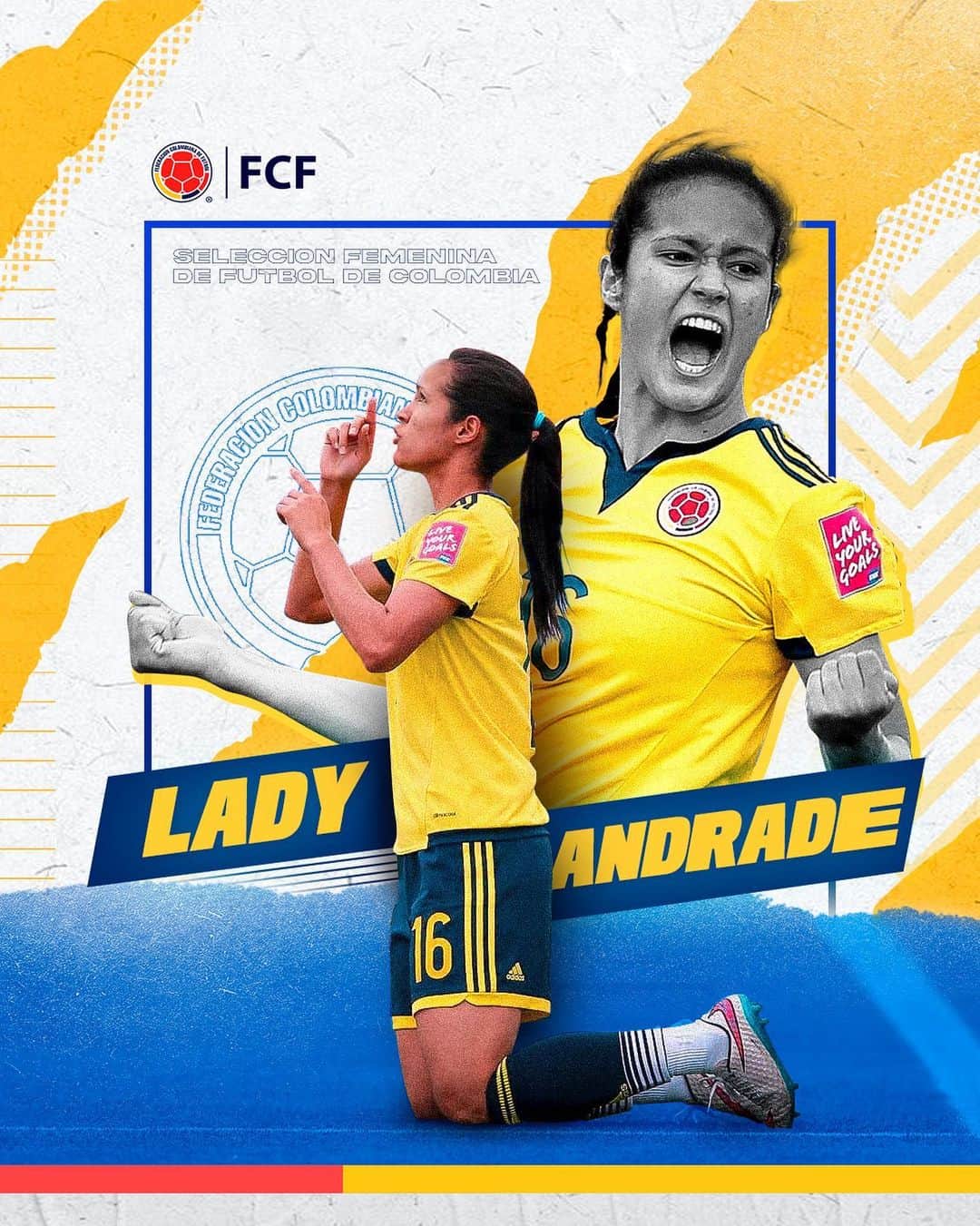 サッカー コロンビア代表チームのインスタグラム：「¡Nuestra Mundialista está de celebración!  @ladyandrade16 está cumpliendo años y queremos festejar junto a ella 🤗🎂  Un abrazo de gol 🇨🇴」