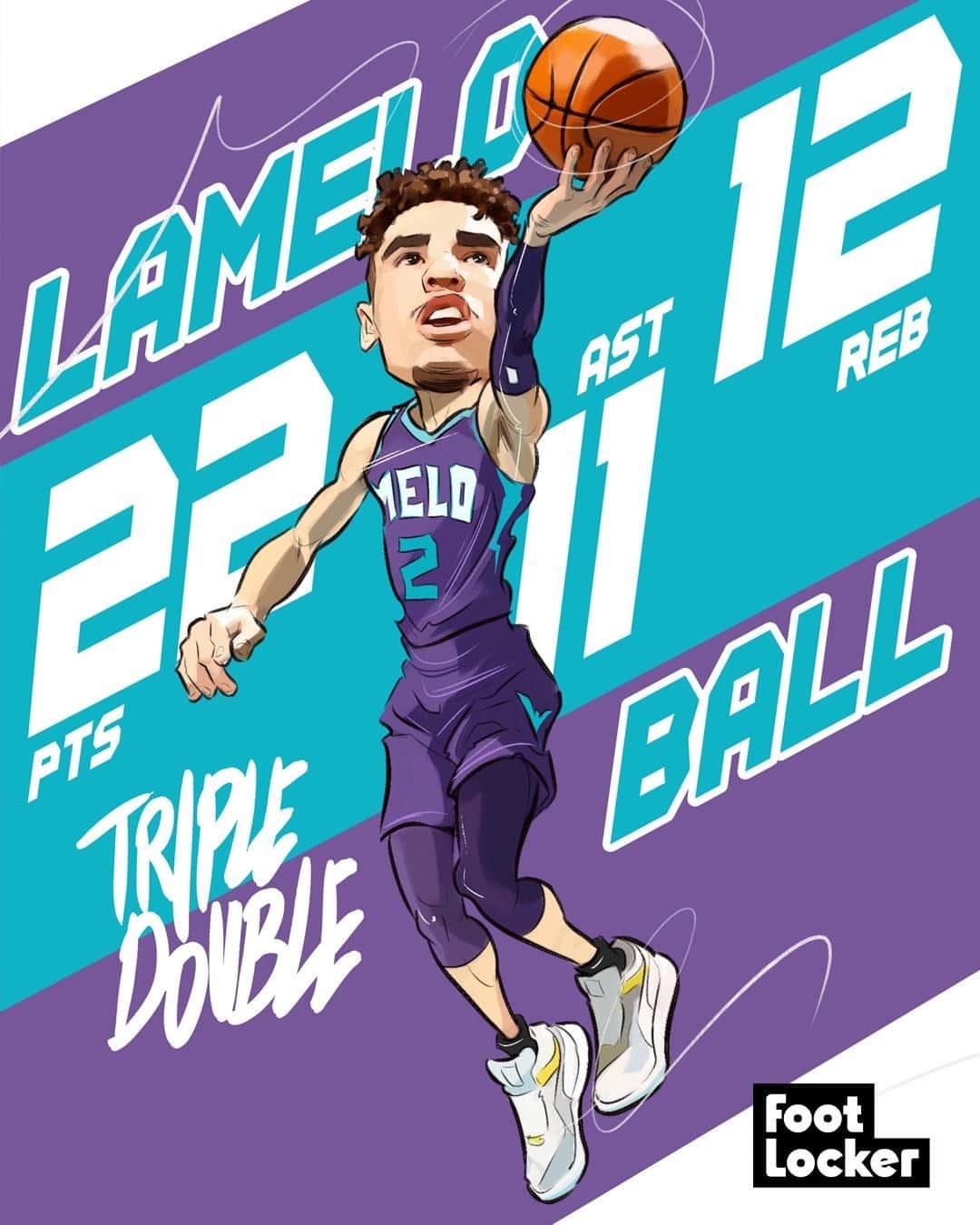 Foot Lockerのインスタグラム：「Will @melo win ROY? Youngest player ever with a triple double.  🎨 : @karmoruu」