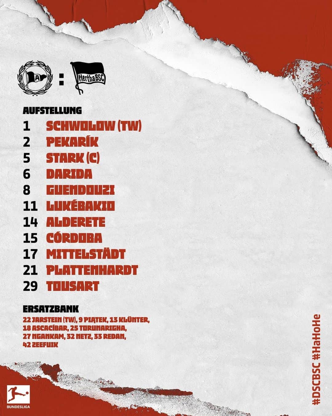 ヘルタ・ベルリンのインスタグラム：「Mit diesen 1️⃣1️⃣ Jungs starten wir! 🙌💪  Präsentiert von @homeday_de.  . . #DSCBSC #HaHoHe #herthabsc」