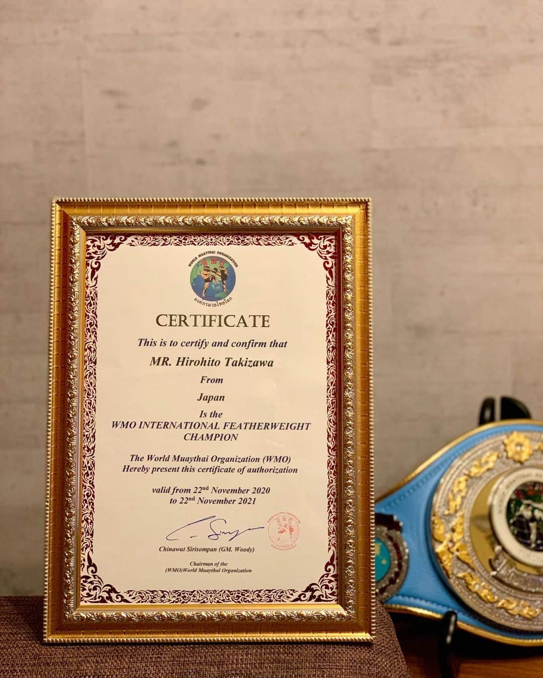 瀧澤博人さんのインスタグラム写真 - (瀧澤博人Instagram)「#wmo #wmomuaythai #muaythai #kickboxing #champion #championbelt #internationalchampion  #認定証 #ムエタイ #キックボクシング #チャンピオンベルト」1月11日 1時08分 - takizawahirohito