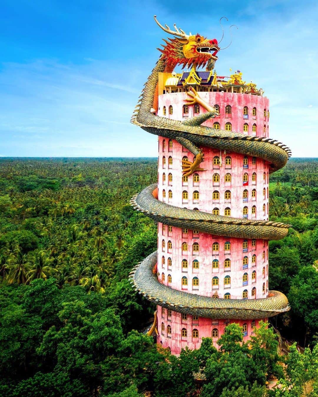タイ国政府観光庁さんのインスタグラム写真 - (タイ国政府観光庁Instagram)「・﻿ ／﻿ ワット・サンプラーンから﻿ おはようございます☀️﻿ ＼﻿ ﻿ バンコクの西隣にあるナコーンパトム県の寺院「ワット・サンプラーン」は、迫力満点の「ドラゴンタワー」が見どころのひとつ🐉ピンク色のタワーに巨大な竜がぐるりと巻きついた外観は、インパクト抜群でSNSでも話題を集めるスポットです👀﻿ ﻿ このドラゴンタワー、見るだけでなく、竜の体の中を通って頂上まで登ることもできるんです🚶‍♀‍💨﻿ ﻿ 市街地を見渡せる頂上では、竜の顔を間近で拝むことも🙏また赤いリボンに自分や大事な人の名前を書き、頂上の手すりなどに結びつけて願い事をします🎀﻿ ﻿ 今週も体調に気をつけながら、1週間がんばりましょう😊﻿ ﻿ 📸 @tourismthailand﻿ ﻿ ﻿ #今週も頑張ろう #ナコーンパトム #ワットサンプラーン #ドラゴンタワー #龍の寺 #タイ寺院 #お寺巡り #お寺好きな人と繋がりたい #こんなタイ知らなかった #もっと知りタイ #タイ旅行 #旅好きな人と繋がりたい #旅行好きな人と繋がりたい #海外旅行 #thailand #nakhonpathom #nakhonpathomtrip #watsamphran #dragontower #dragontemple #temple #thainess #amazingthailand #thailandtravel #thailandtrip #thai #thaistagram #lovethailand ﻿」1月11日 8時45分 - amazingthailandjp