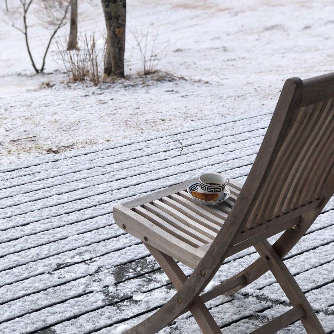 三浦瑠麗さんのインスタグラム写真 - (三浦瑠麗Instagram)「夜の間に雪がうっすら積もったので、ベランダで珈琲と揚げたてのフライドポテトを食べる。」1月11日 9時14分 - lullymiura