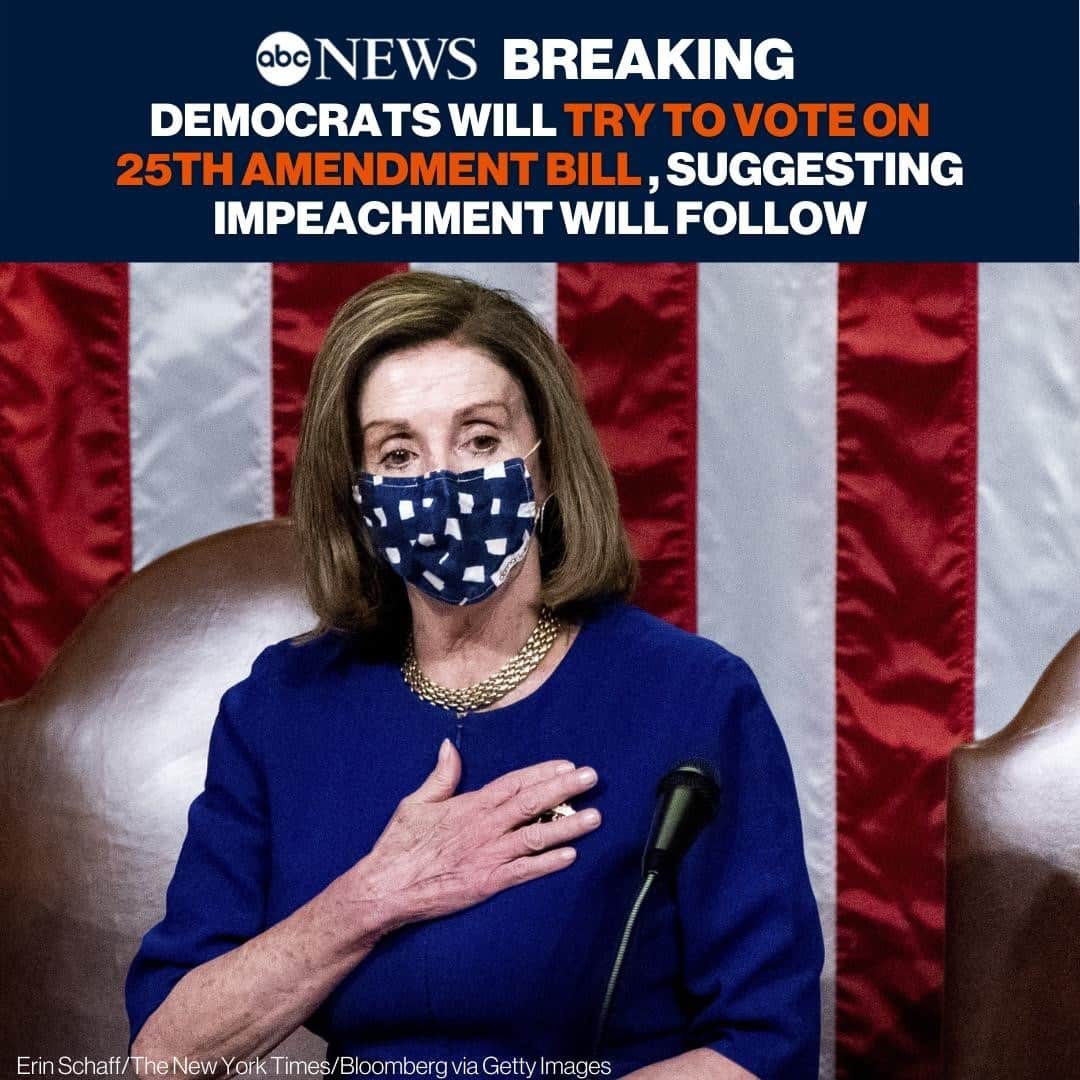ABC Newsさんのインスタグラム写真 - (ABC NewsInstagram)「DEVELOPING: Democrats will take steps this week in the House to remove President Trump, beginning with a call for Vice President Mike Pence to invoke the 25th Amendment, House Speaker Nancy Pelosi said in a letter to Democrats on Sunday. MORE AT LINK IN BIO.」1月11日 9時35分 - abcnews