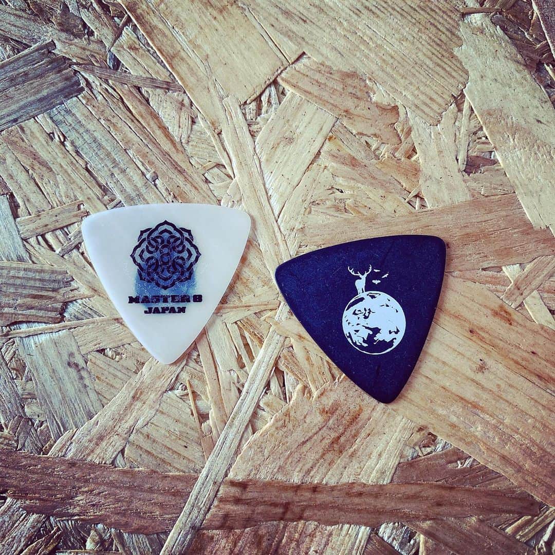 のインスタグラム：「エレキ用とアコースティック用で久しぶりにオリジナルピックを#master8japan で作って貰いました。 滑り止めも良い感じです。」