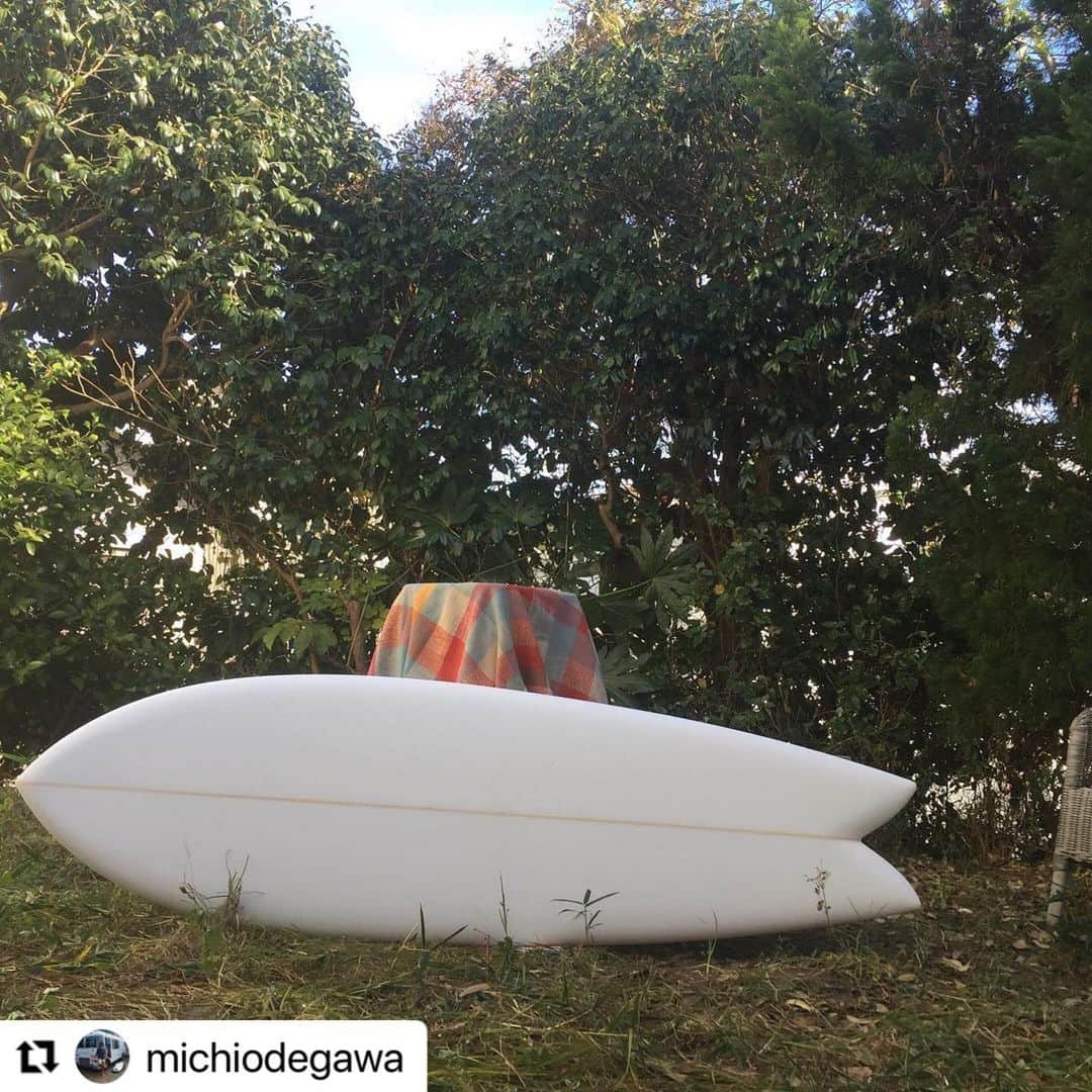 のインスタグラム：「#Repost @michiodegawa with @make_repost ・・・ ワイドテールは波のキャッチアップが早い。その分スピンアウトしやすい。フィッシュにツインキールでテールが二つになる発想！機能を理解してサーフすると更に楽しい道具。 #michiodegawa #現役サーファー続行中 #ツインテール ＃機能 #スピードマスター  @nobrand_kamakura @bluehorizon_kamakura @blackflys_japan」