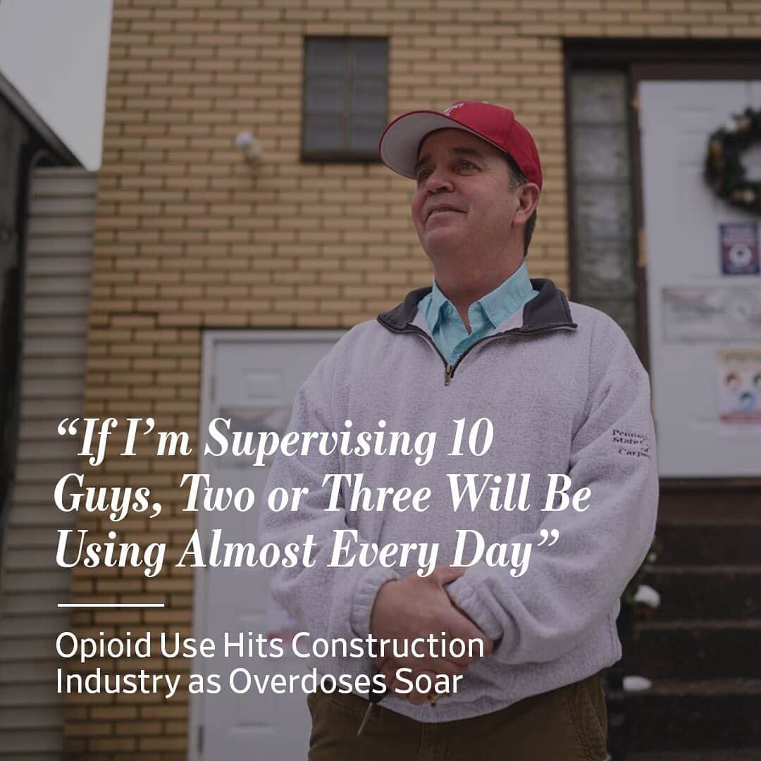 Wall Street Journalさんのインスタグラム写真 - (Wall Street JournalInstagram)「Pittsburgh area construction superintendent Mark St. Cyr often sees telltale signs of opioid use among workers at his sites. The 57-year-old, who is in recovery from his own opioid addiction, is quick to notice users’ pinprick eyes and their jaundiced skin.⠀ ⠀ Opioid use has jumped across North America during the Covid-19 pandemic. The construction industry, already facing a shortage of manual labor, has been hit particularly hard. Bricklayers, carpenters and laborers carry heavy loads and perform the same tasks day in and day out, leading to injuries like carpal tunnel syndrome, strained shoulders and bad backs. Seeking relief, workers can get hooked on strong prescription drugs such as fentanyl, oxycodone and morphine, and street drugs like heroin.⠀ ⠀ While the precise number of overdose deaths in the North American construction industry is hard to determine, the workers are roughly six times more likely than workers in other manufacturing, industrial and service industries to become addicted to opioids, according to a 2019 report.⠀ ⠀ “There are higher levels of pain in construction than in other industries,” said Vicky Waldron, executive director for the Vancouver-based Construction Industry Rehabilitation Plan, a nonprofit set up by labor unions and construction companies for drug treatment.⠀ ⠀ Those unable to work because of the Covid lockdowns are especially vulnerable, Waldron said. In April, early in the pandemic, her nonprofit saw a 47% increase in calls from distressed users, while the number of workers currently registered in the program is at the highest levels in at least four years, she said.⠀ ⠀ 📷: @justinmerriman for @wsjphotos」1月11日 11時02分 - wsj