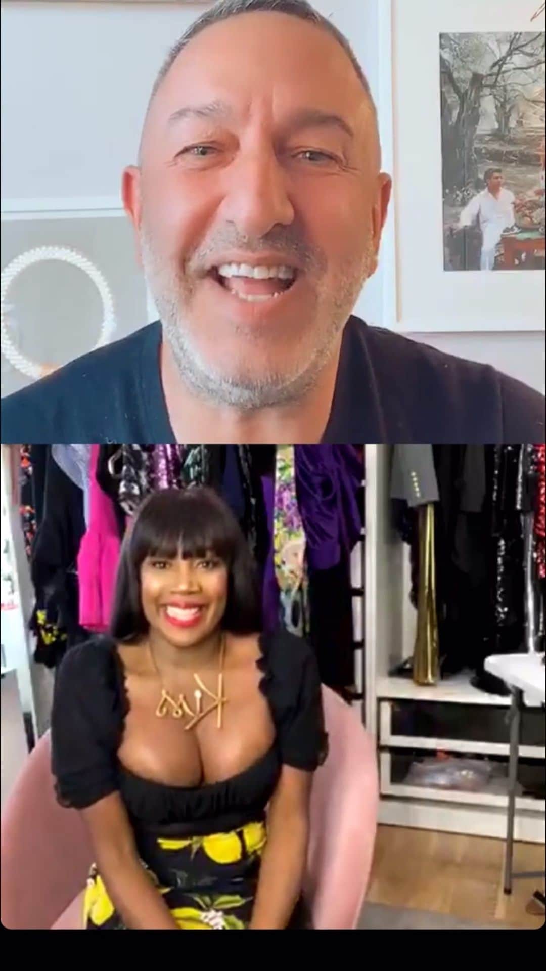 Kissのインスタグラム：「Had so much fun doing my very first IG Live sale from my closet today with the one and only fashion and vintage guru @covetbychristos!! We chatted about fashion, drank wine, and sold some bomb bags, shoes, and clothes! We’ll be doing another one in a month or so, so be on the lookout for details!」