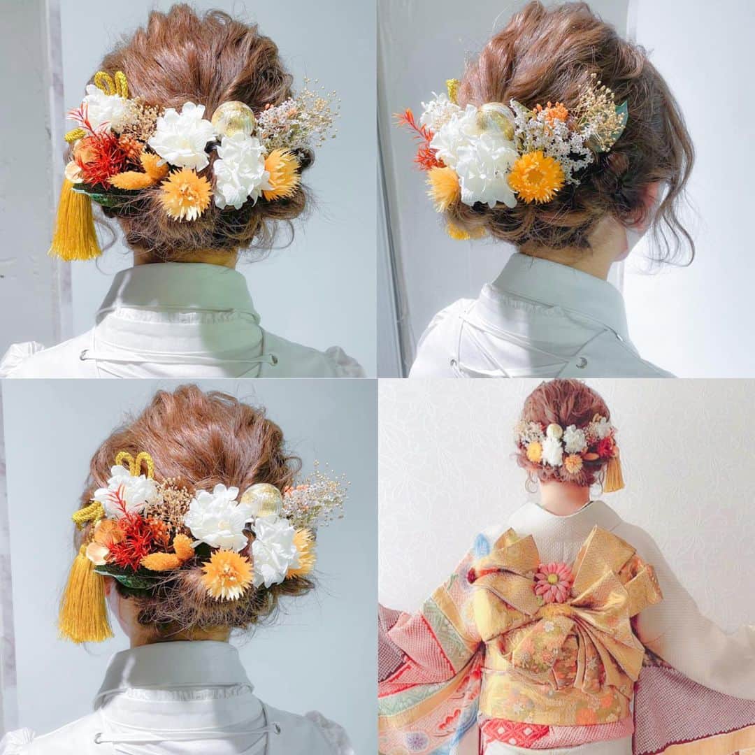 MOMOKOのインスタグラム：「成人おめでとうございます🥰🤍﻿ ﻿ 高校生だったみれいちゃんが﻿ ハタチに、、🥺✨笑﻿ いつも本当にありがとうございます🍑💋﻿ ﻿ 持ってきてくれた髪飾りが﻿ お着物と合っていてすごくかわいかったです🌼🧡﻿ ﻿ 肩にギリギリつくくらいのロブヘアーを﻿ アップスタイルにさせて頂きました♡﻿ ﻿ #shima#shima青山﻿ #成人式#成人式ヘア#成人式前撮り ﻿ #成人式ヘアセット ﻿ #振袖ヘア#振袖ヘアアレンジ」