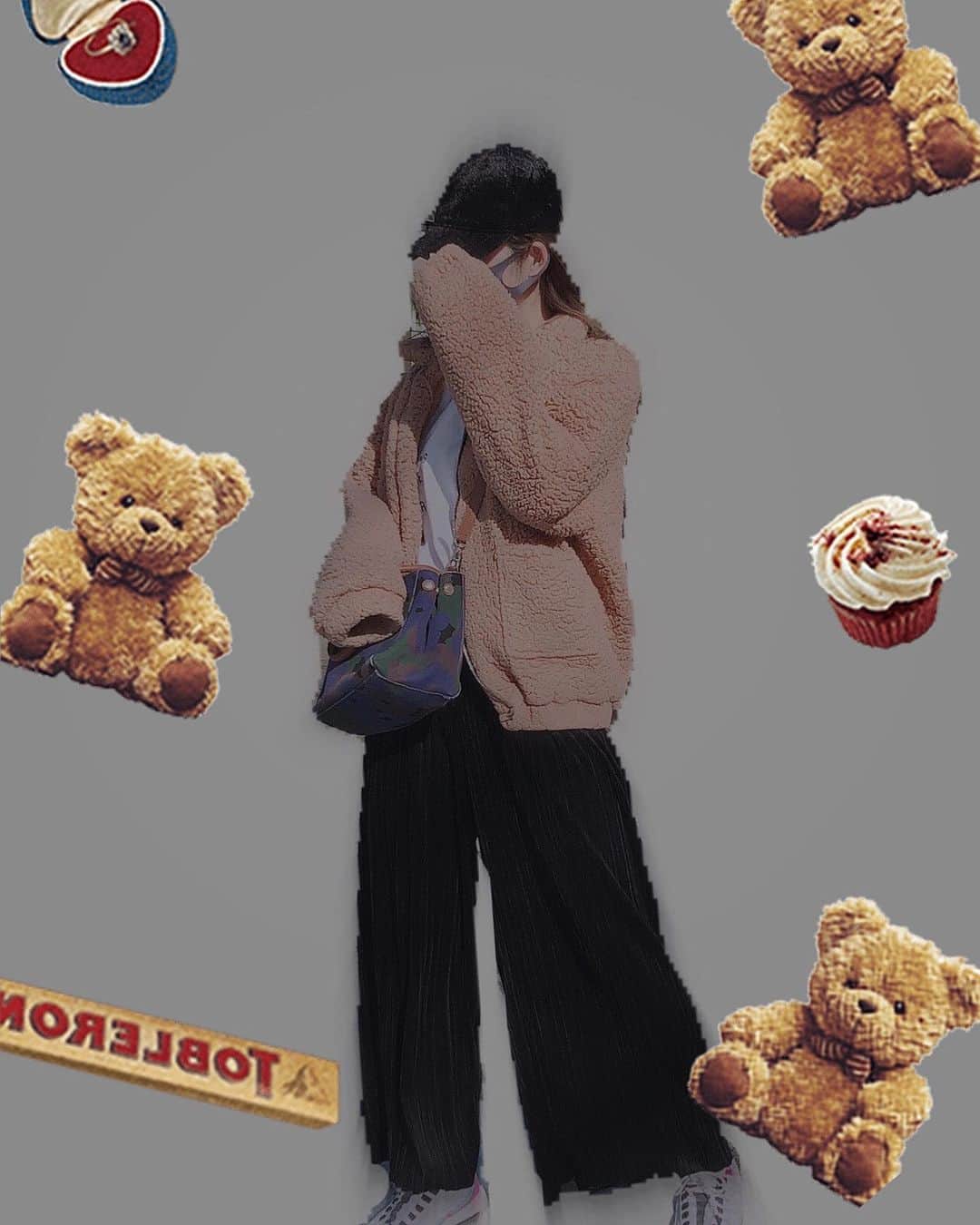 hyodo sonokaのインスタグラム：「🧸🧺🧁 . . . #スッピンコーデ  #もこもこアウター  #仙台サロンモデル  #🧸　 #そのまる感謝感激雨霰  #ベロアパンツ #冬コーデ #followme #japan」