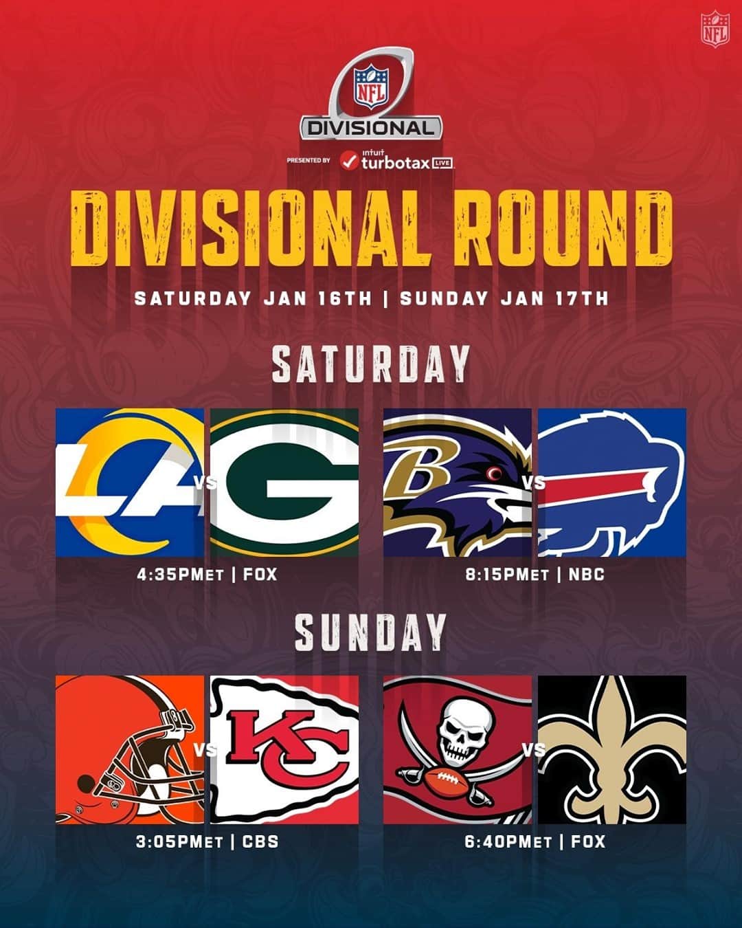 NFLさんのインスタグラム写真 - (NFLInstagram)「These Divisional Round matchups 🙌⁣ ⁣ The #NFLPlayoffs continue Saturday!」1月11日 13時54分 - nfl