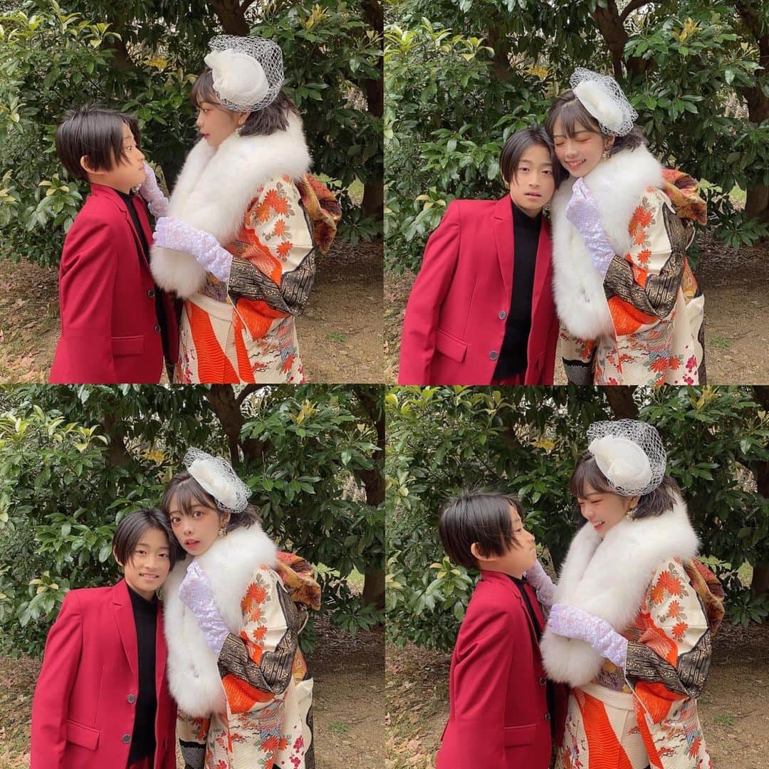 神田萌衣のインスタグラム：「一緒に写真撮るためにスーツ着て決めてくれた聖👦🏻 イケメンでした笑 #弟 #成人式 #振袖」