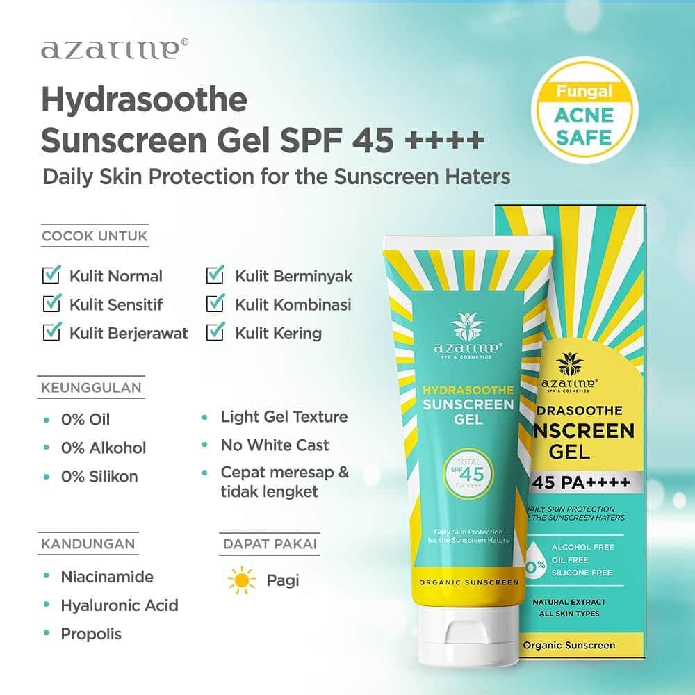 Prilly Latuconsinaさんのインスタグラム写真 - (Prilly LatuconsinaInstagram)「Penting banget lho untuk pakai sunscreen di wajah untuk menangkal bahaya sinar UV A dan UV B! Yuk pilih sunscreen organik @azarinecosmeticofficial Hydrasoothe Sunscreen Gel SPF 45 PA+++ yang cocok untuk all skin type! Jadi aman untuk pemilik kulit kering, berminyak, maupun kulit sensitive. Sunscreen organic pertama yang mengandung propolis, pomegranate, aloevera, dan greentea yang bagus untuk kulit. Say Yes to Sun Protection, Say No to Skin Damage! ˅ Fungal acne safe ˅ Formula ringan sehingga cepat meresap tanpa meninggalkan white cast ˅ Alcohol free, oil free, silicon free #YourDailySunCare   !!GIVEAWAY ALERT!! Dapatkan 1 gold bar dan 10 Azarine package bagi 12 pemenang! Yuk ikutan GIVEAWAY special kali ini Caranya : 1. WAJIB follow @azarinecosmeticofficial 2. Like postingan ini 3. Komen produk Azarine yang paling kamu suka dan tag dua teman kamu 4. Share postingan giveaway ini ke instagram stories kamu lalu tag @azarinecosmeticofficial 4. Pemenang giveaway akan dipilih secara acak dan tidak dapat diganggu gugat #azarinecosmetic #azarinegiveaway」1月11日 17時23分 - prillylatuconsina96