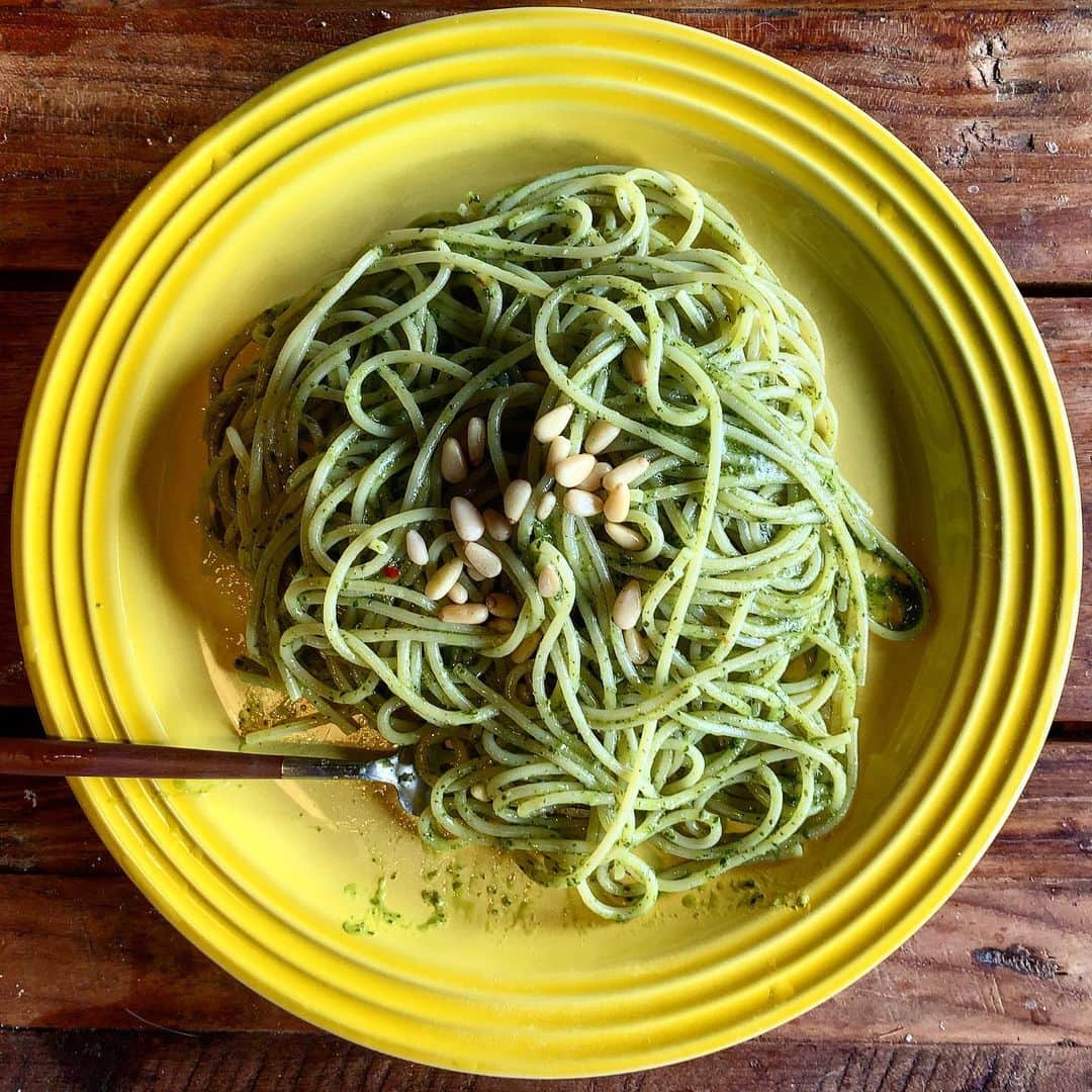 池内万作のインスタグラム：「お昼にジェノベーゼ。 あー美味しかった。 たまらんす🤤🤤🤤 ごちそうさまー！ #イケウチ家の食卓 #みちょ食堂」