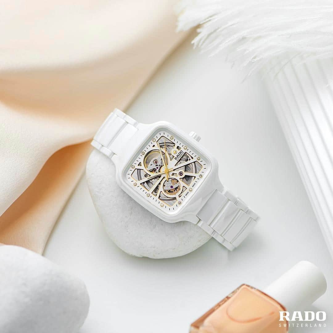ラドーのインスタグラム：「Open up your heart to new possibilities. A white, square watch with skeleton features, all with the True Square Open Heart. #RadoTrueSquare #Feelit」