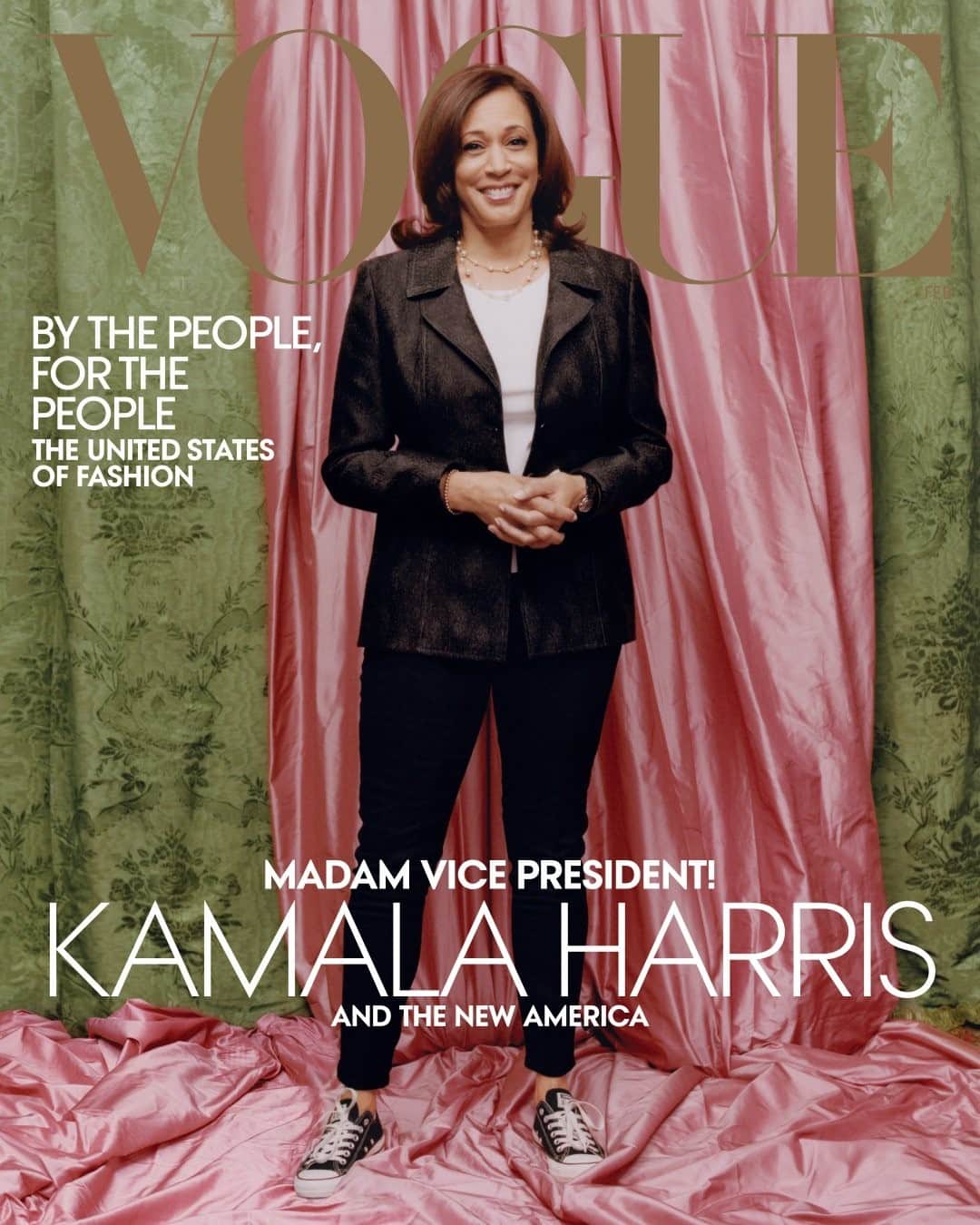 New York Times Fashionのインスタグラム：「Vogue’s February cover, featuring American Vice-President-elect Kamala Harris, has caused quite an uproar. Though Ms. Harris chose and wore her own clothes, the choice of the photo — a casual pose in Converse, rather than the more formal shot — has been called "disrespectful." According to Vogue, the image shot by photographer Tyler Mitchell, (who, in 2018, became the first Black photographer to shoot a Vogue cover — his subject was Beyoncé) was “approachable.” What do you think?」