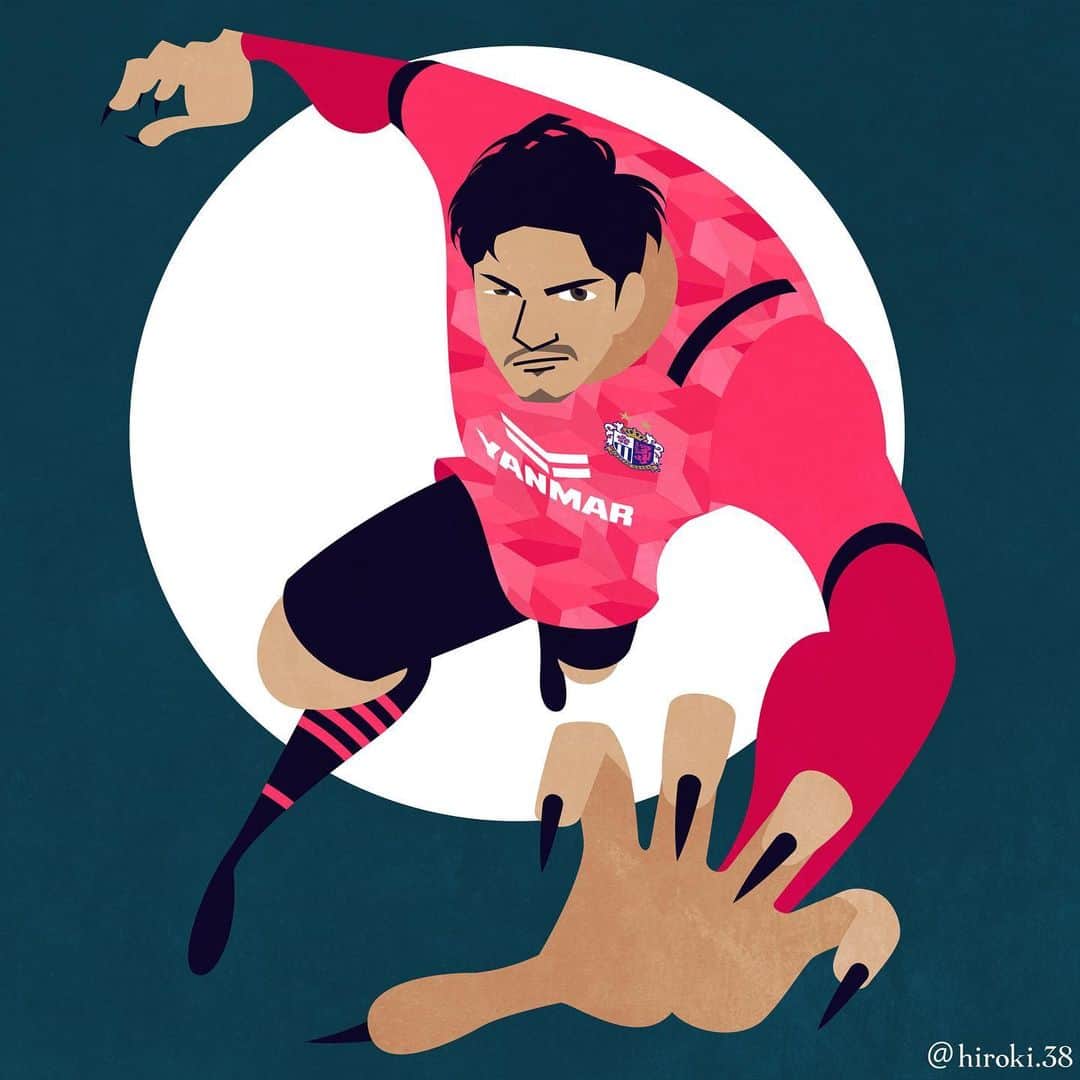 のインスタグラム：「. 帰巣 ／ Wolfman came back . . #大久保嘉人 #セレッソ大阪 #j1 #jリーグ #イラスト #サッカー #サッカーイラスト #狼 #footballplayer #soccerplayer #sketch #vectorart #illustrator #illustrations #soccerillustration #samuraiblue # #yoshitookubo #okubo #cerezoosaka #jleague #samurais #wolfman」