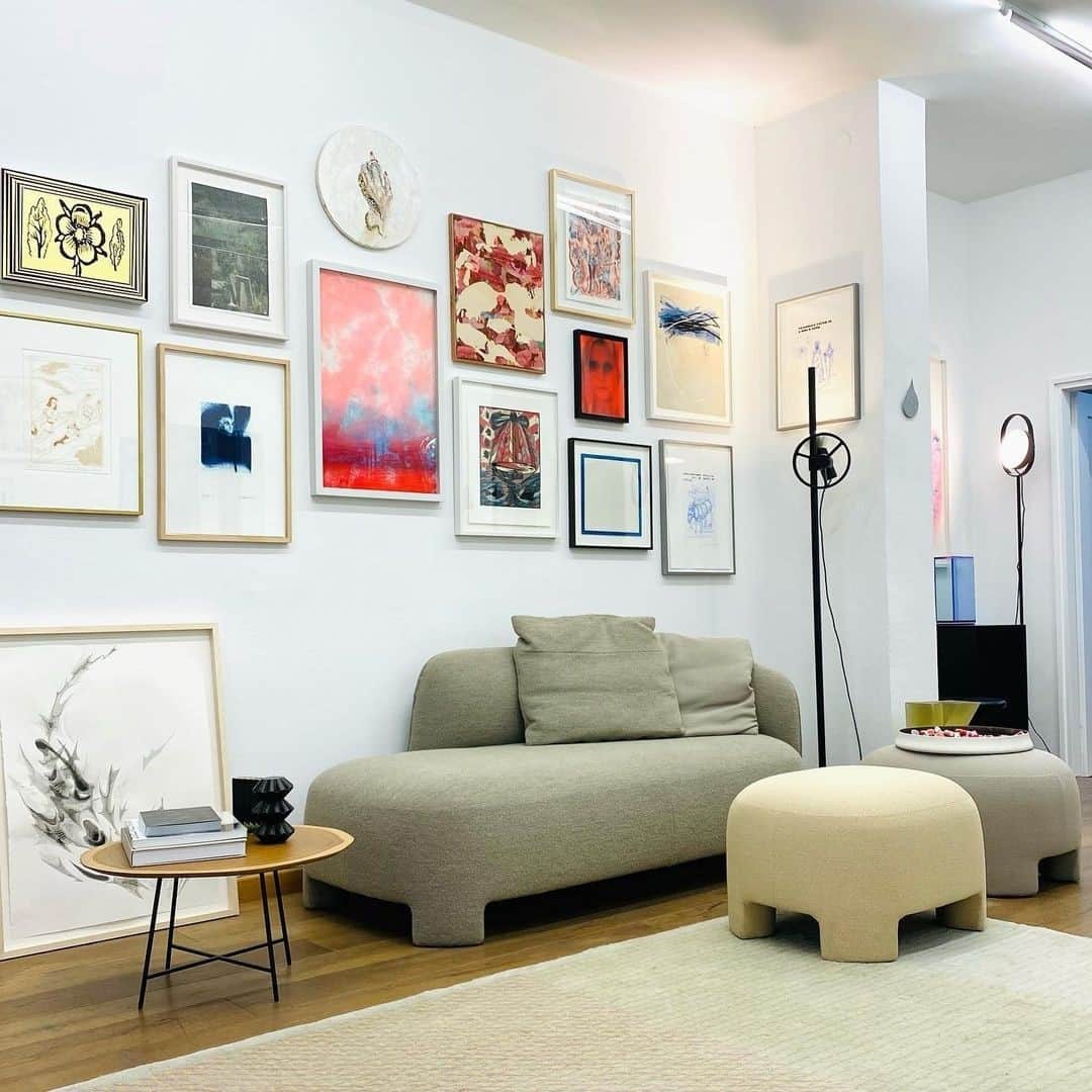 Ligne Rosetさんのインスタグラム写真 - (Ligne RosetInstagram)「The artist’s eye.⁠ ⁠ @sebastianherkner’s new Taru sofa is perfectly at home among these carefully curated contemporary masterpieces.⁠ ⁠ Also pictured: our Alburni side table⁠ ⁠ 📸: @voglerartedition⁠ Featured Artists: @janalbers_abc, @jenny_brosinski, @philippfuerhofer, @ediemonetti, @timurlukas, @andyhope1930, @yorgosstam⁠ ⁠」1月12日 0時26分 - ligneroset