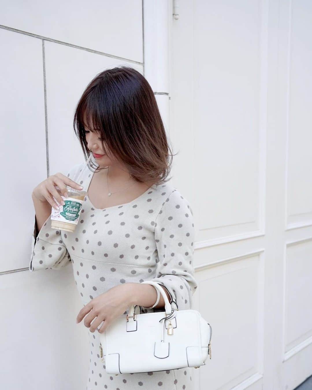 紺谷みえこのインスタグラム：「𝐺𝑜𝑜𝑑 𝑛𝑖𝑔ℎ𝑡,  おやすみなさいのことばがすき。  #Darich  #dress #fashion  #likes #dot  #model  #ootd #likes #いつかの　#ワンピース　#ファッション　#大人コーデ　#モデル　#お気に入り　#コーデ 　　#ドット　#トッツ」