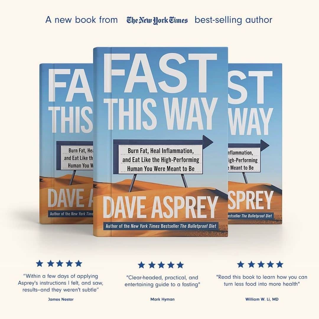 デイヴ・アスプリーさんのインスタグラム写真 - (デイヴ・アスプリーInstagram)「Friends, as you know, I am launching a new book soon all about fasting. Not just the science - the research is clear that fasting helps reduce inflammation, improve insulin sensitivity, and reduce your risk of diabetes. But you already know that because that was in my first book in 2014! What’s missing from the conversation is how to actually do it when you have a busy life, what supplements are OK and which ones aren’t, what’s different for women and men, and how to not over-fast. Plus, the spiritual side of fasting is entirely missing from the main conversation until now.  Consider gifting a pre-order copy of this book to a friend, colleague, or family member interested in discovering the world of fasting. Pre-orders mean so much to me because when you order now, it inspires bookstores, large and small, to stock up on copies in advance and ultimately help a lot more people enter the world of intermittent fasting.  The world needs a lot more people with healthy metabolisms right now.  Head over to the link in bio to order it!   Thanks again to @drmarkhyman @mrjamesnestor, @ariannahuff, and @drwilliamli for your reviews!」1月12日 1時29分 - dave.asprey