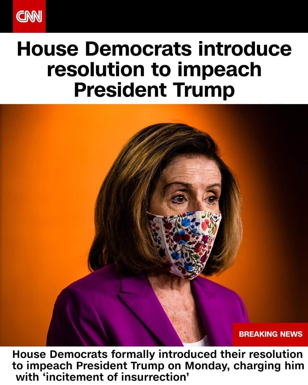 CNNさんのインスタグラム写真 - (CNNInstagram)「House Democrats formally introduced their resolution to impeach President Donald Trump on Monday, charging him with "incitement of insurrection" for his role in last week's riots at the US Capitol. The impeachment resolution that the House is poised to vote on later this week is the Democrats’ first step toward making Trump the first American president to be impeached twice. Tap the link in our bio to learn more.⁠ ⁠ (📸: Samuel Corum/Getty Images)」1月12日 1時45分 - cnn